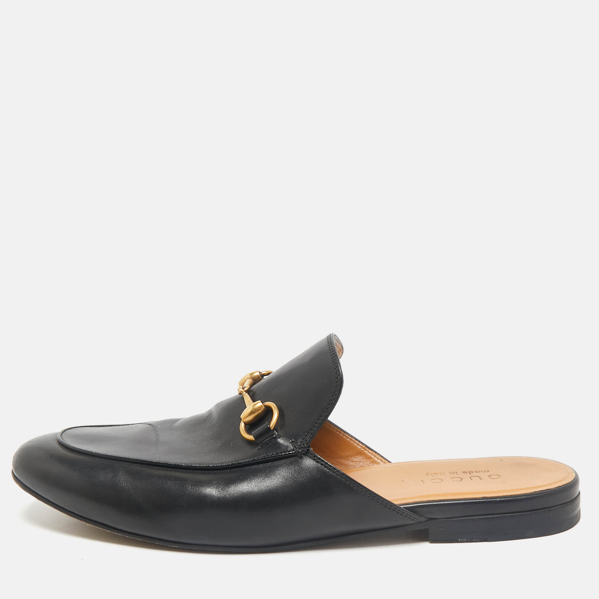 

Gucci Black Leather Horsebit Princetown Flat Mules Size 42.5