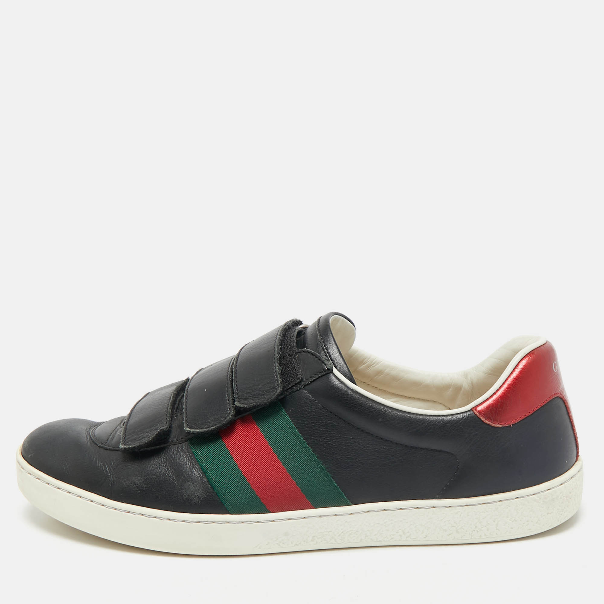 

Gucci Black Leather Web Low Top Velcro Sneakers Size 43