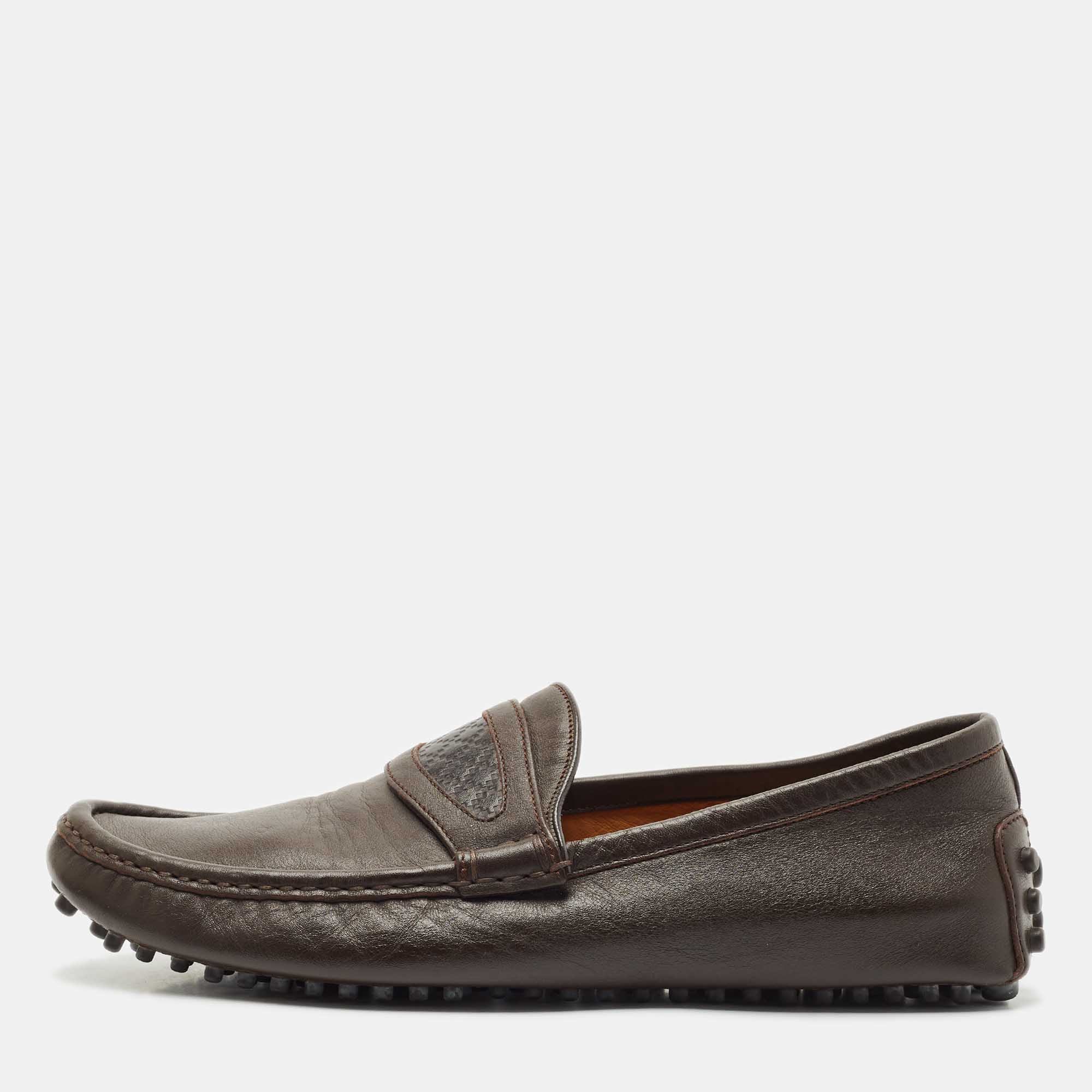 

Gucci Dark Brown Leather Guccissima Slip on Loafers Size 40