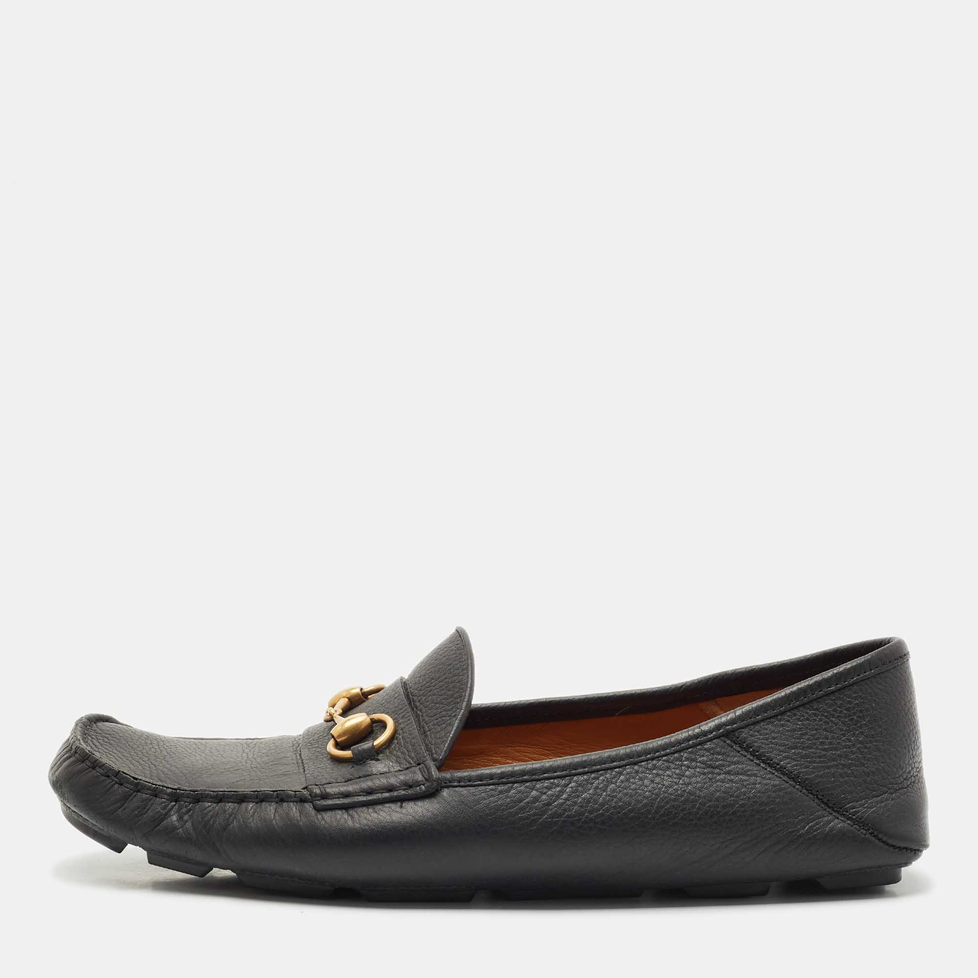 

Gucci Black Leather Horsebit Foldable Loafers Size 44.5