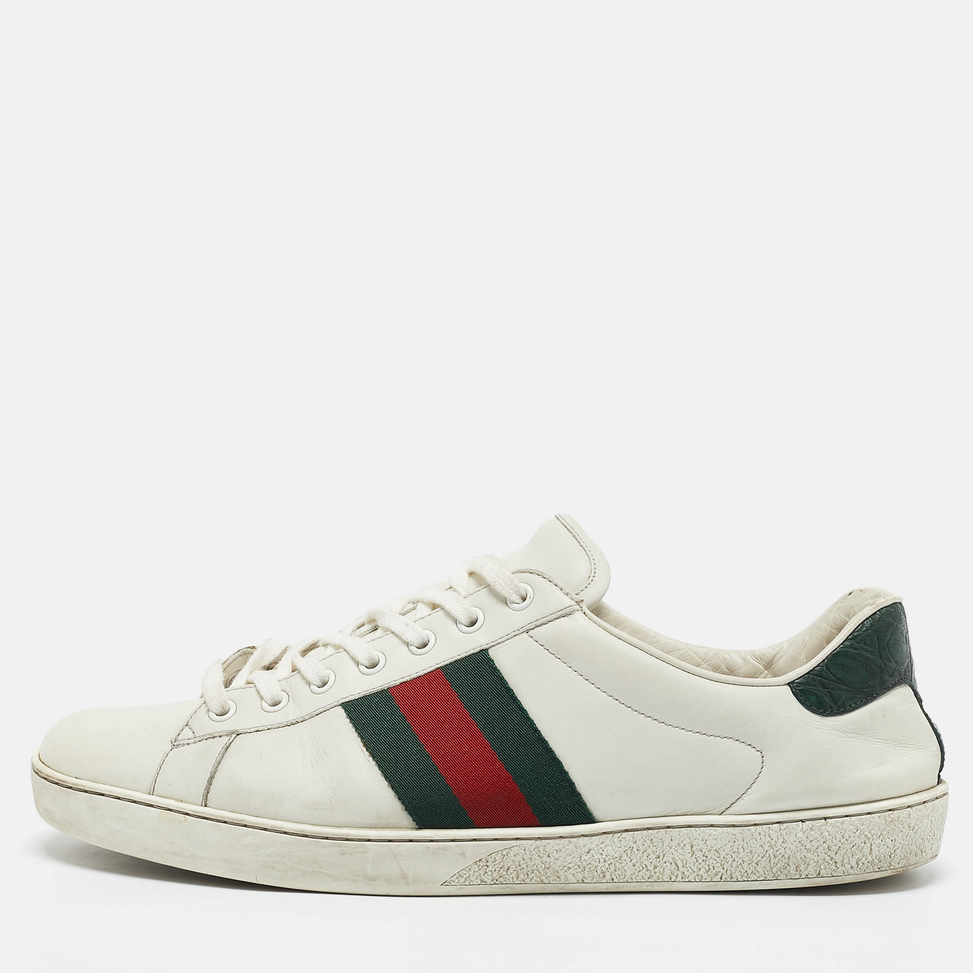 

Gucci White Crocodile Leather and Leather Ace Low Top Sneakers Size 45.5
