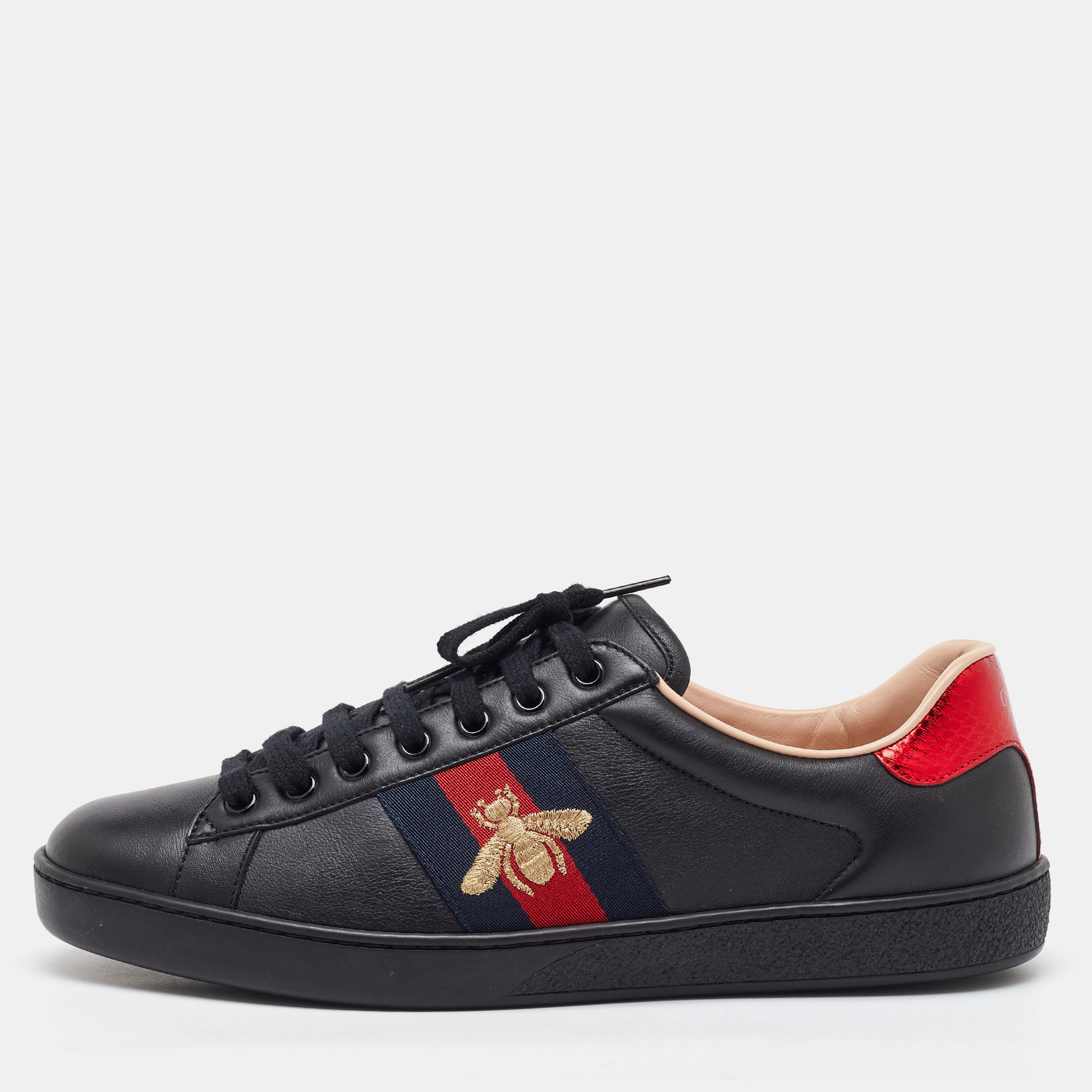 

Gucci Black Leather Bee Embroidered Ace Low Top Sneakers Size 42.5