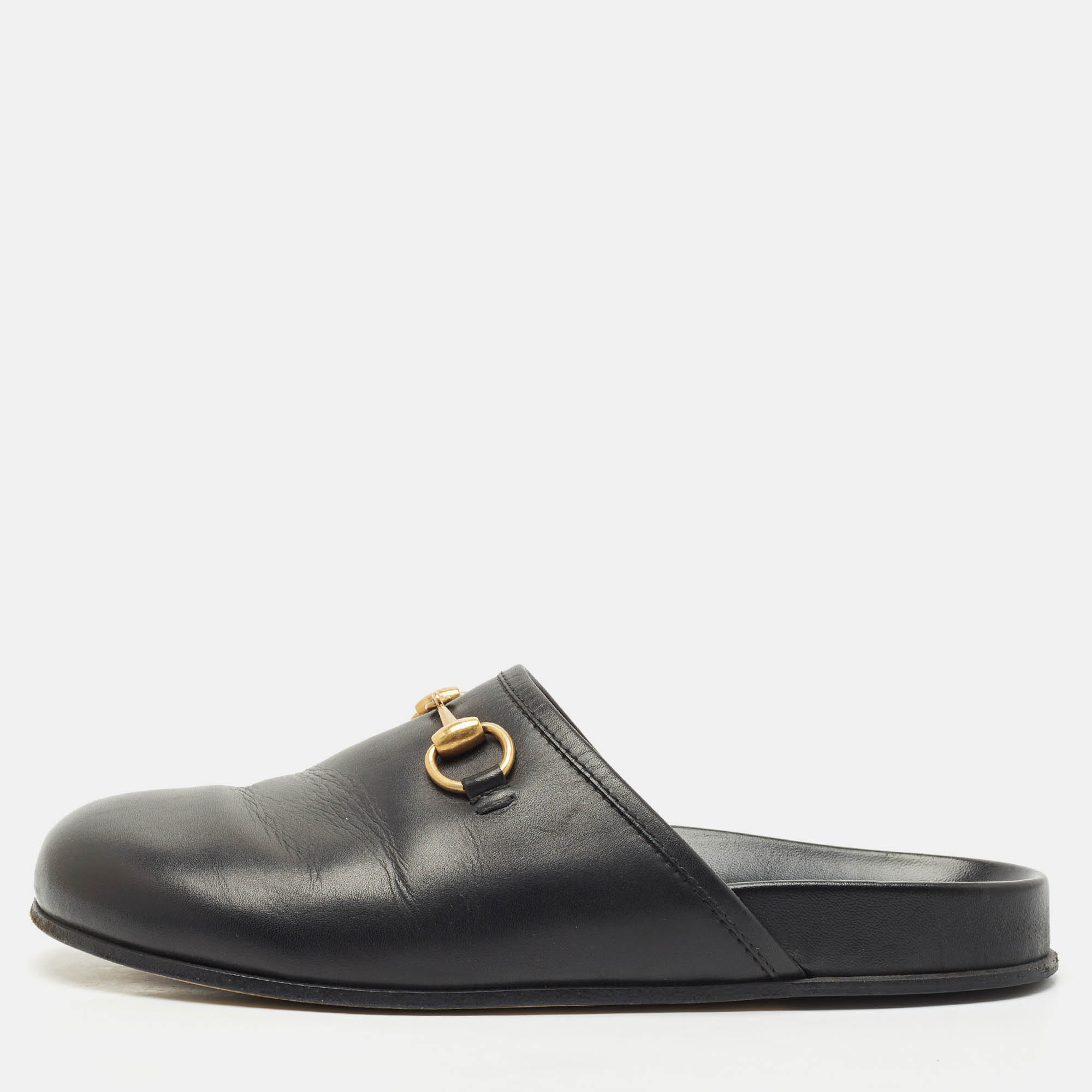 

Gucci Black Leather Horsebit Princetown Flat Mules Size 39.5