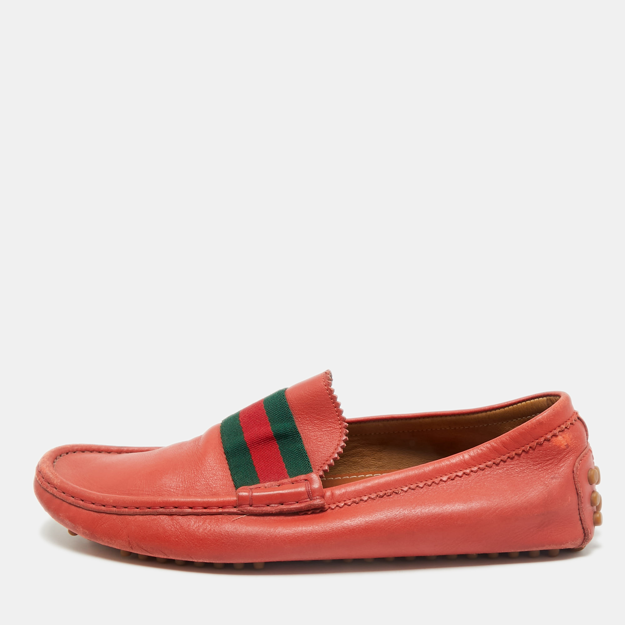 

Gucci Red Leather Web Slip On Loafers Size 42