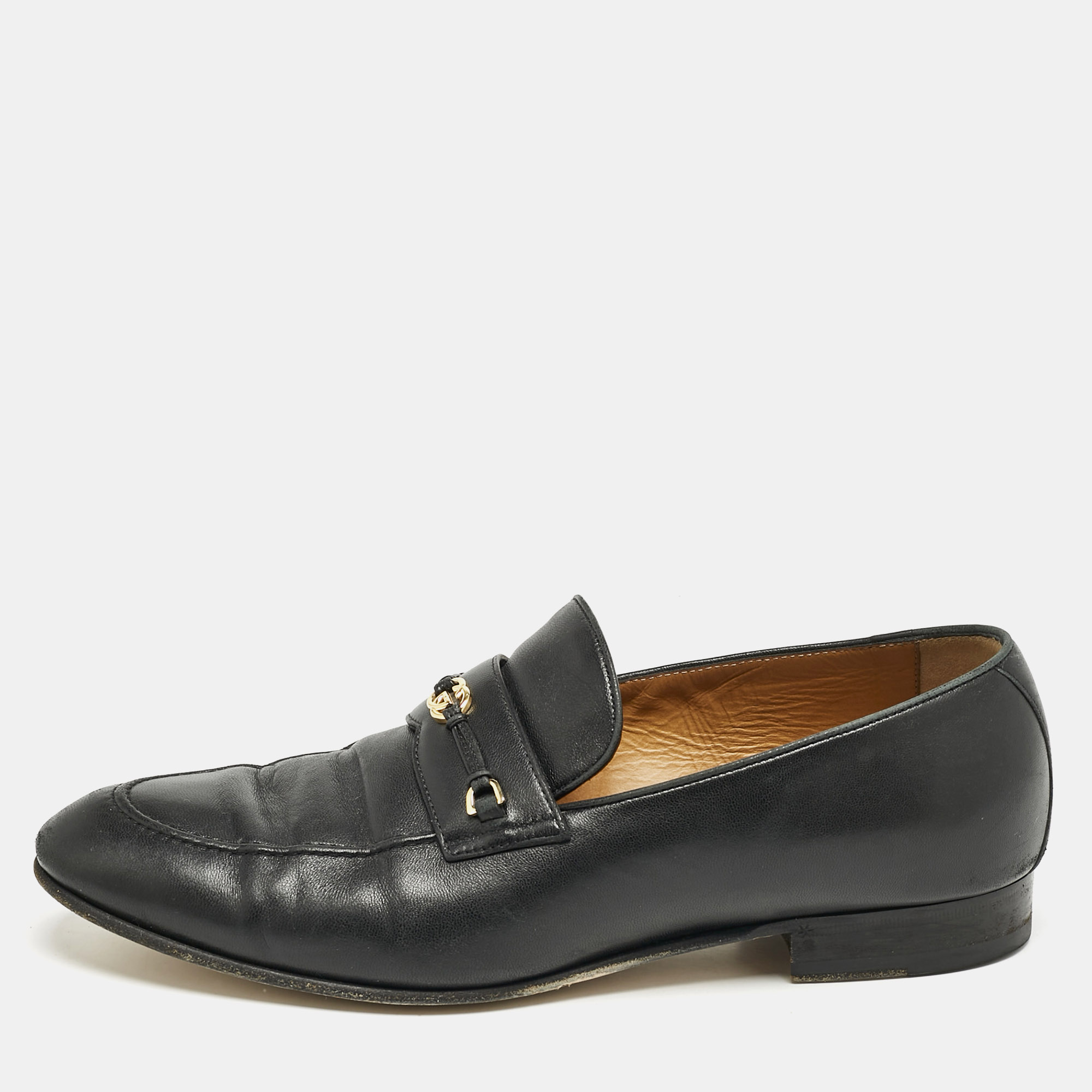 

Gucci Black Leather Interlocking G Loafers Size 44