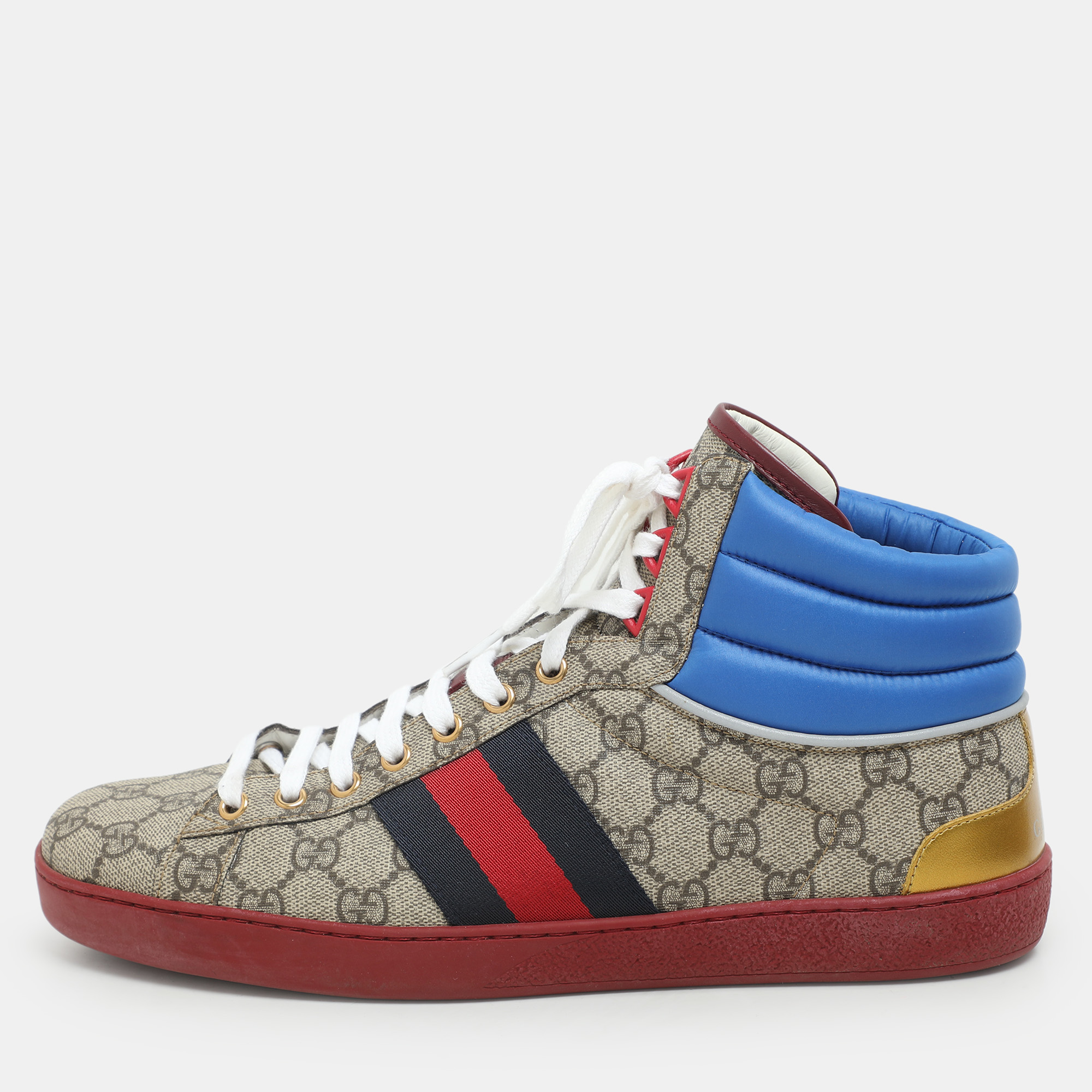 

Gucci Multicolor GG Coated Canvas and Nylon Ace High Top-Sneakers Size 43