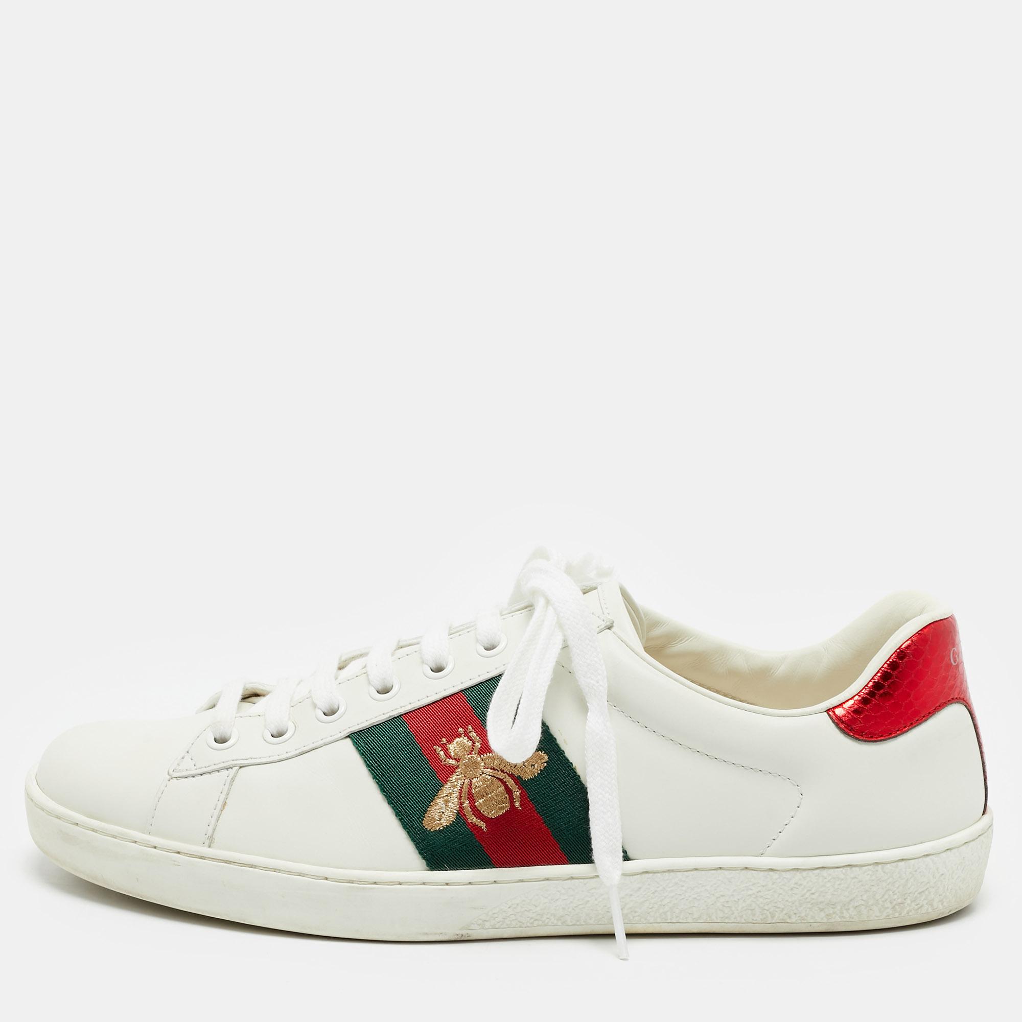 

Gucci White Leather Embroidered Bee Web Ace Low Top Sneakers Size 41.5