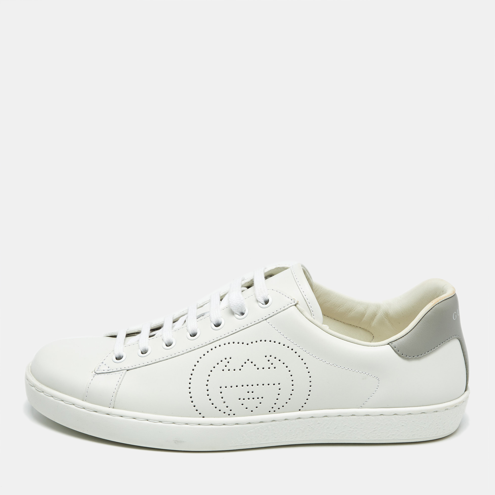 

Gucci White Perforated Interlocking G Leather Ace Sneakers Size 42