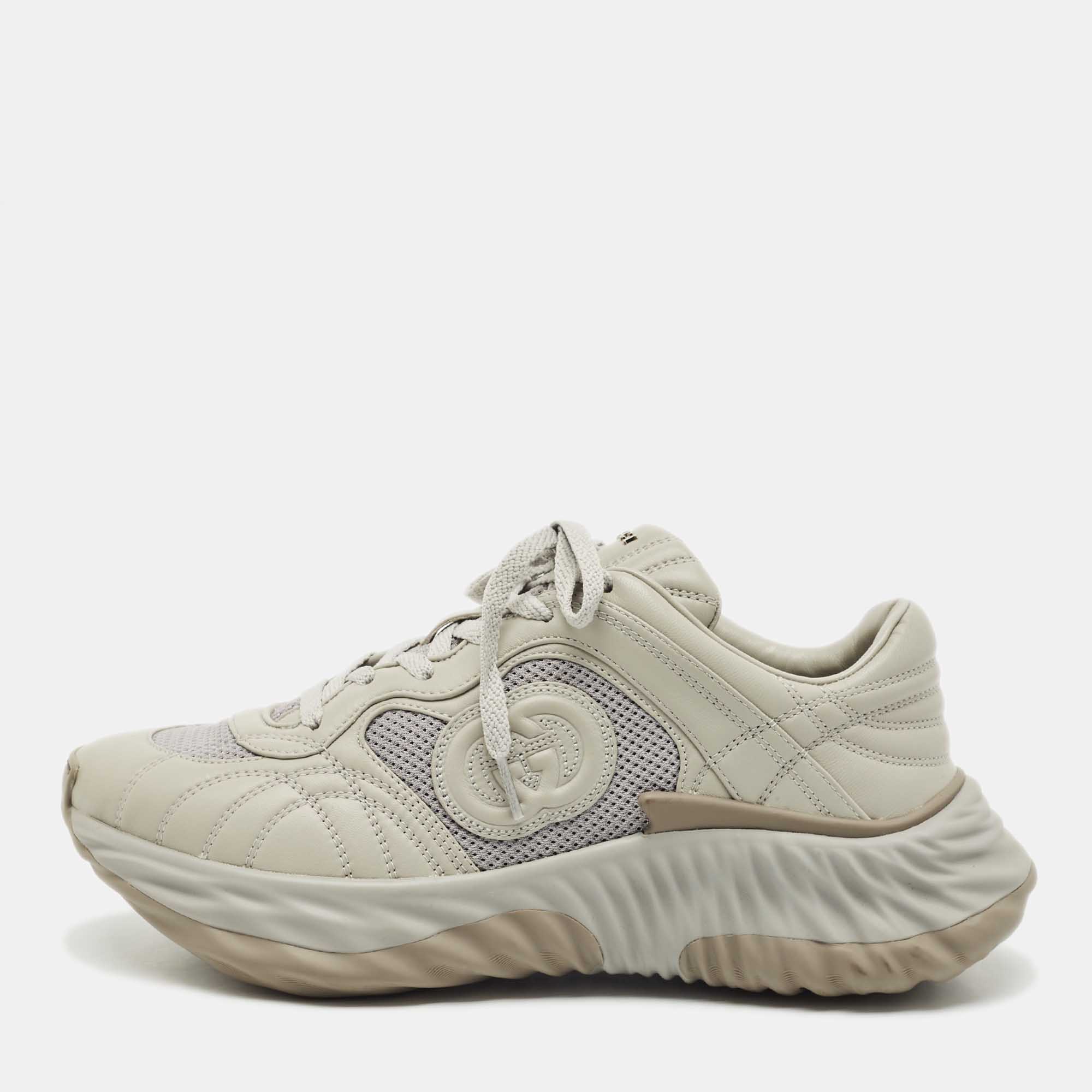

Gucci Dark Grey/Cream Leather Ripple Interlocking G Low Top Sneakers Size 41.5