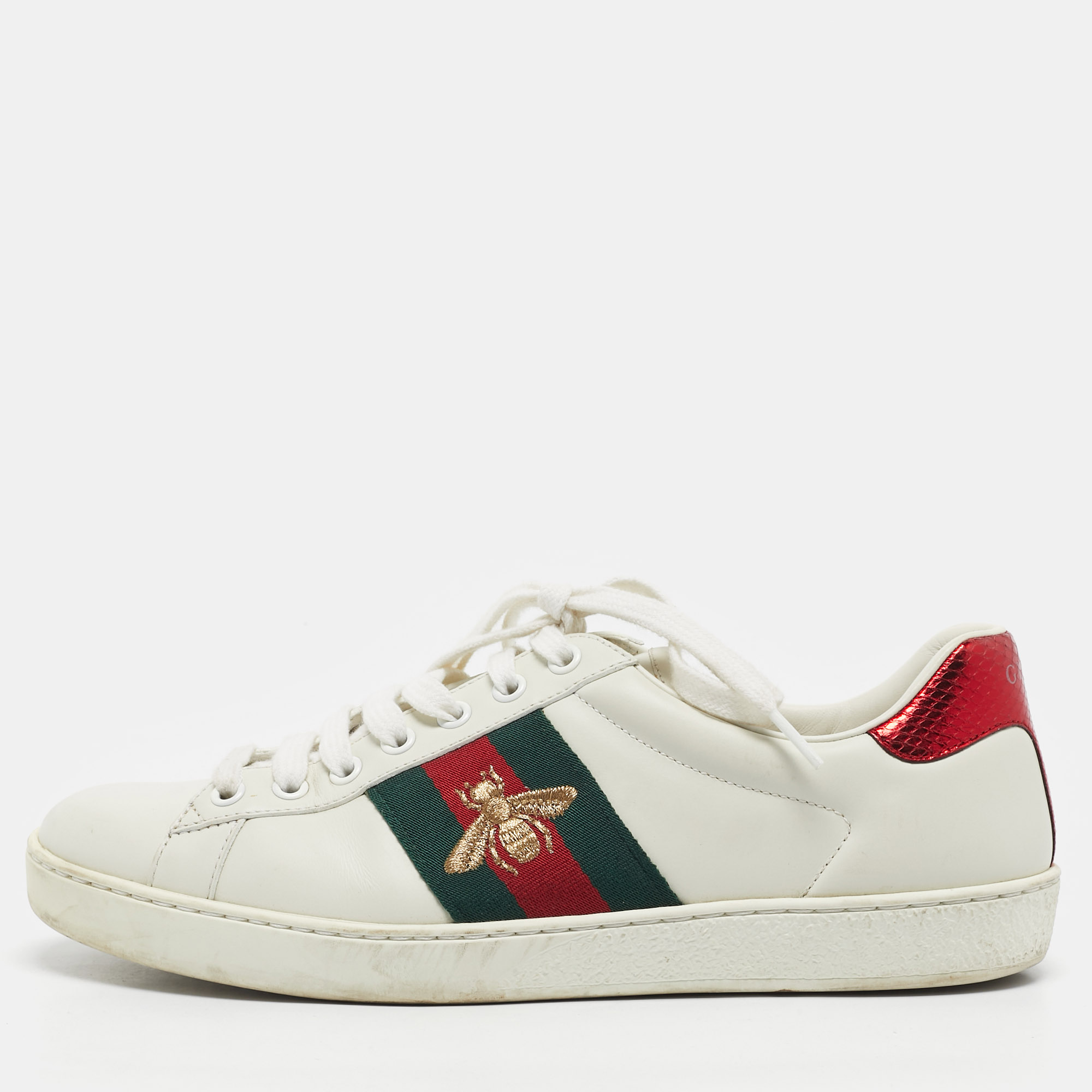 

Gucci White Leather Embroidered Bee Web Ace Sneakers Size 40.5