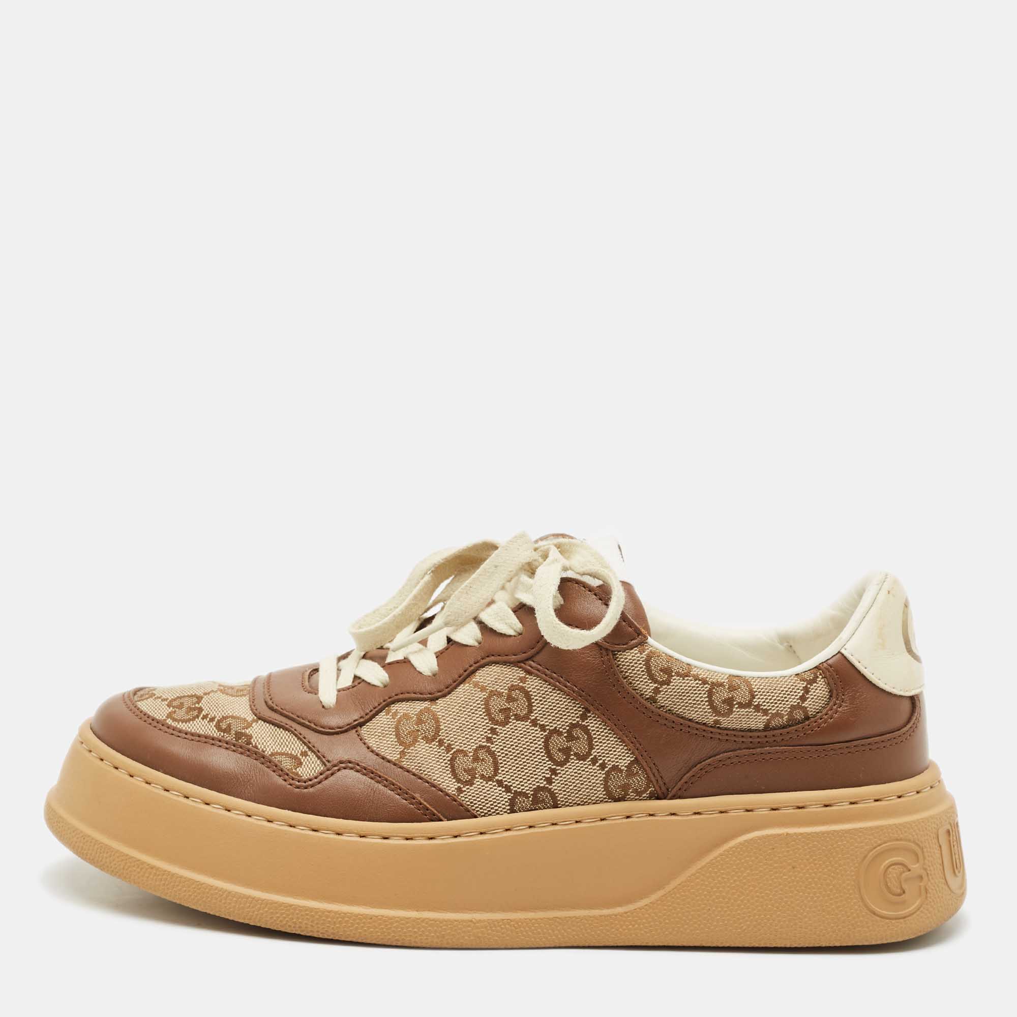 

Gucci Beige/Brown GG Canvas and Leather Chunky B Sneakers Size 41.5