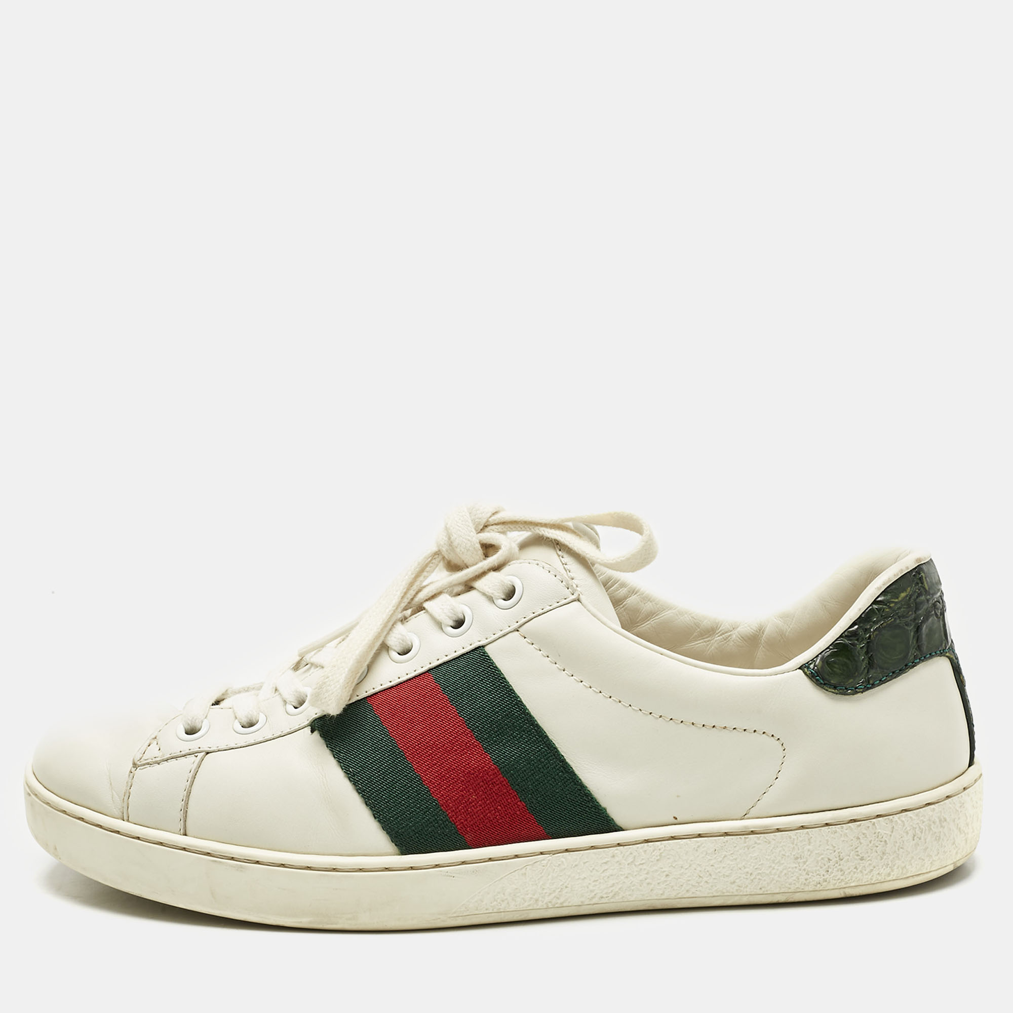 

Gucci White Crocodile Leather and Leather Ace Lace Up Sneakers Size 40