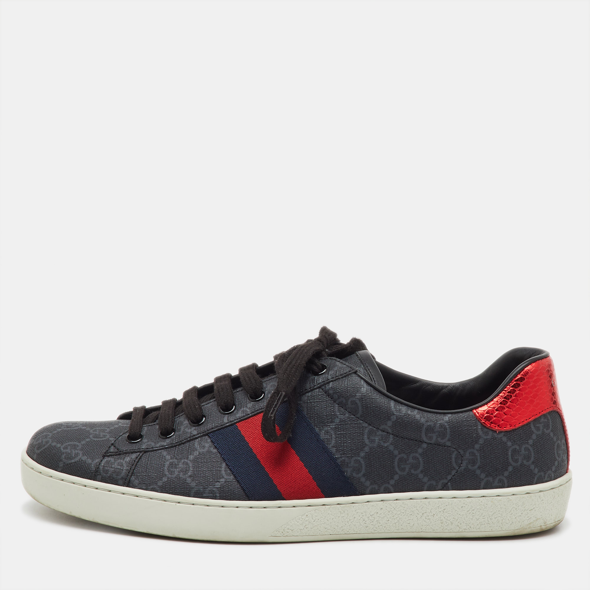 

Gucci Black GG Supreme Canvas Web Ace Tiger Low Top Sneakers Size 44