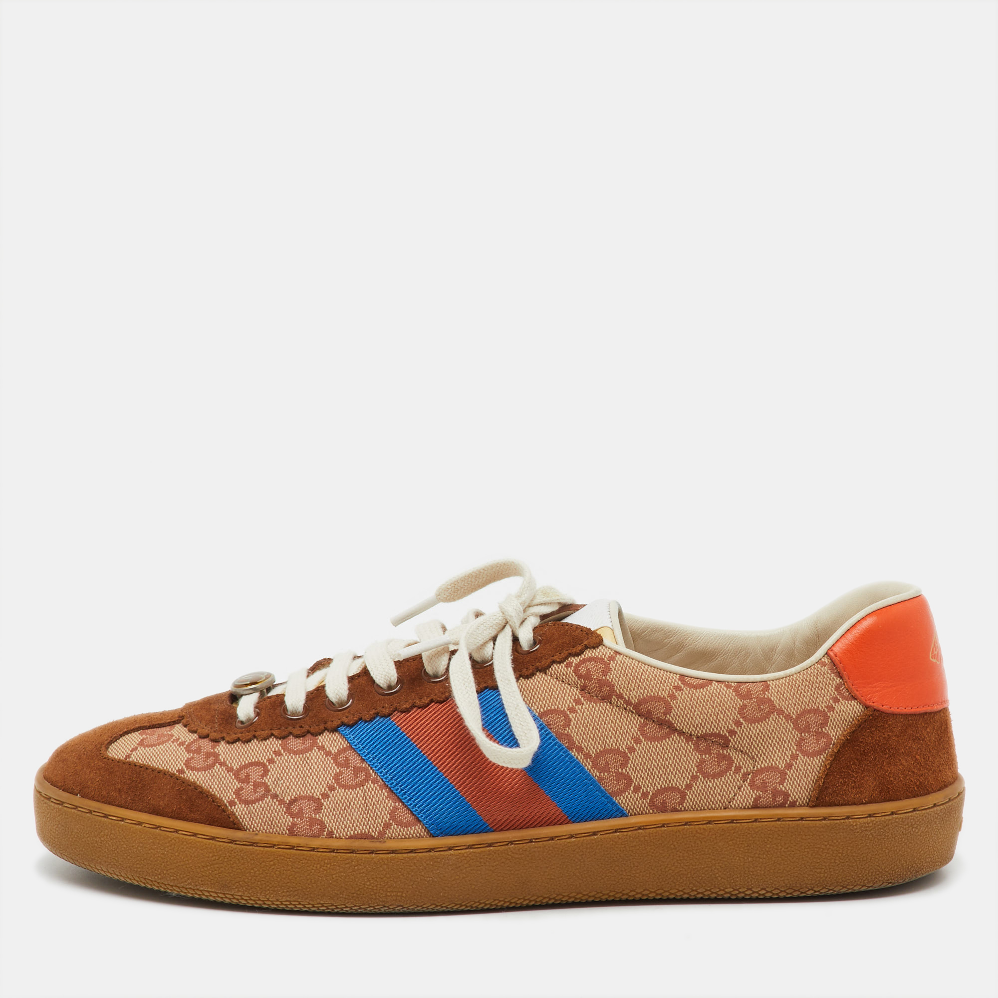 

Gucci Brown/Beige GG Canvas and Suede Web G74 Sneakers Size 44