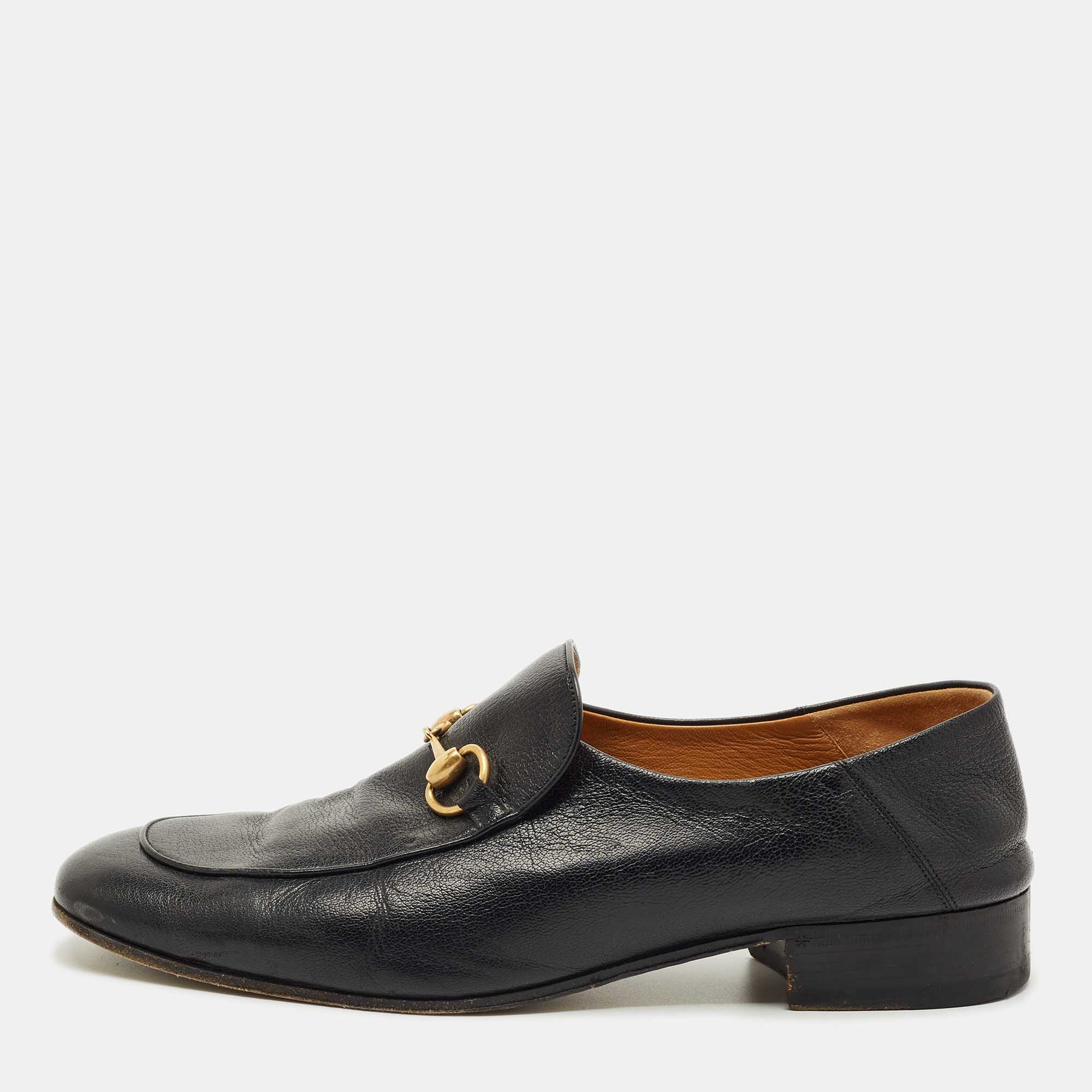 

Gucci Black Leather Horsebit Slip On Loafers Size 44.5