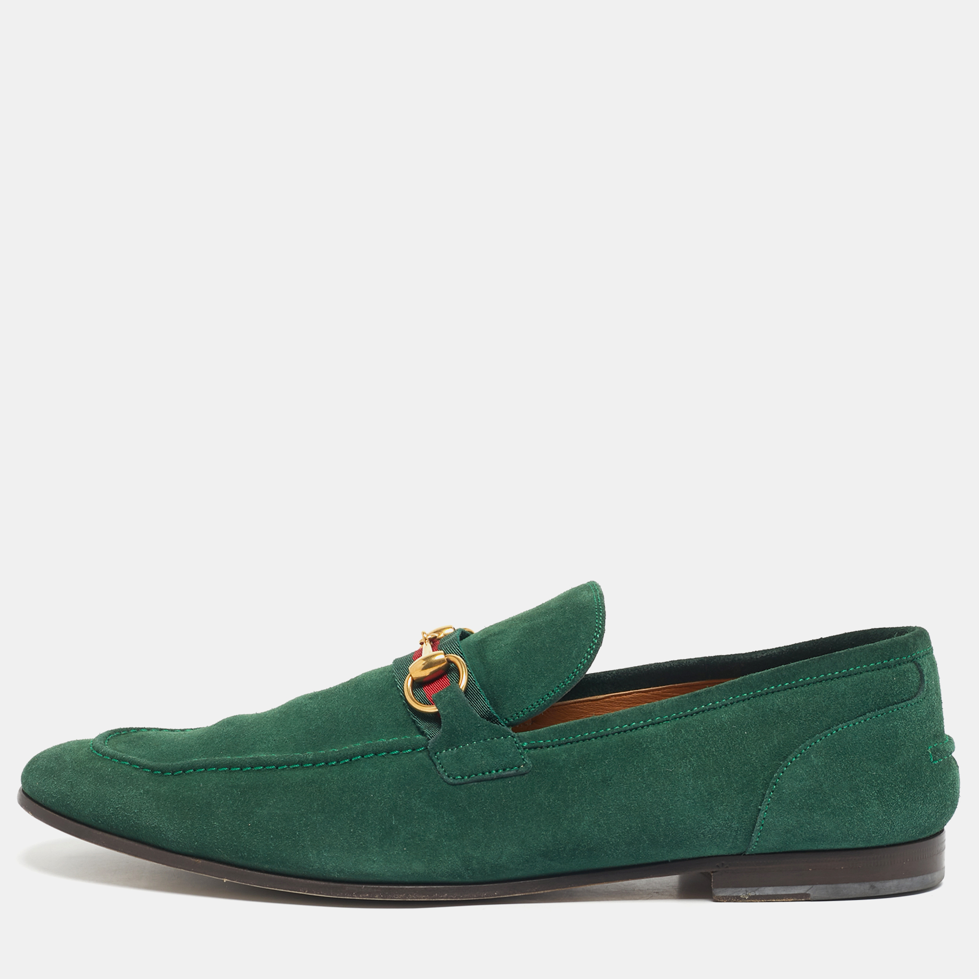 Gucci Green Suede Horsebit Loafers Size 46