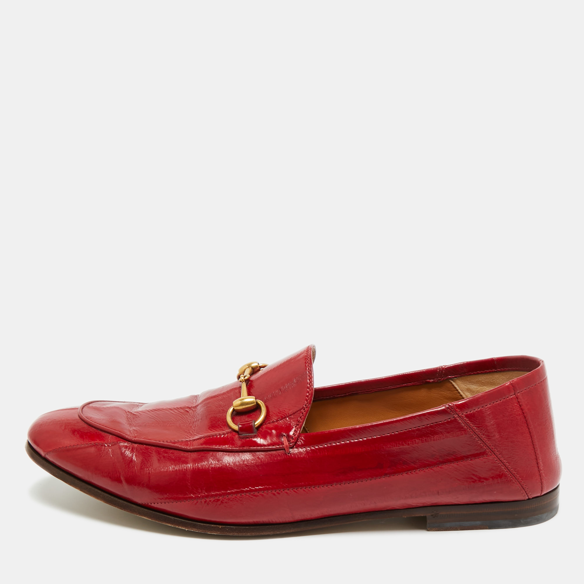 Gucci Black Eel Leather Horsebit Jordaan Loafers Size 46