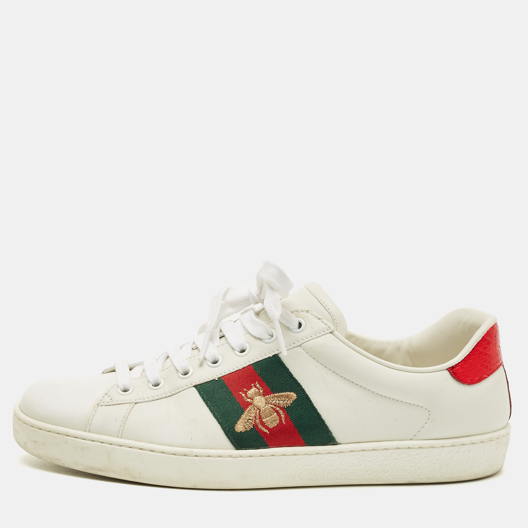 

Gucci White Leather and Python Embossed Leather Web Ace Lace Up Sneakers Size 43