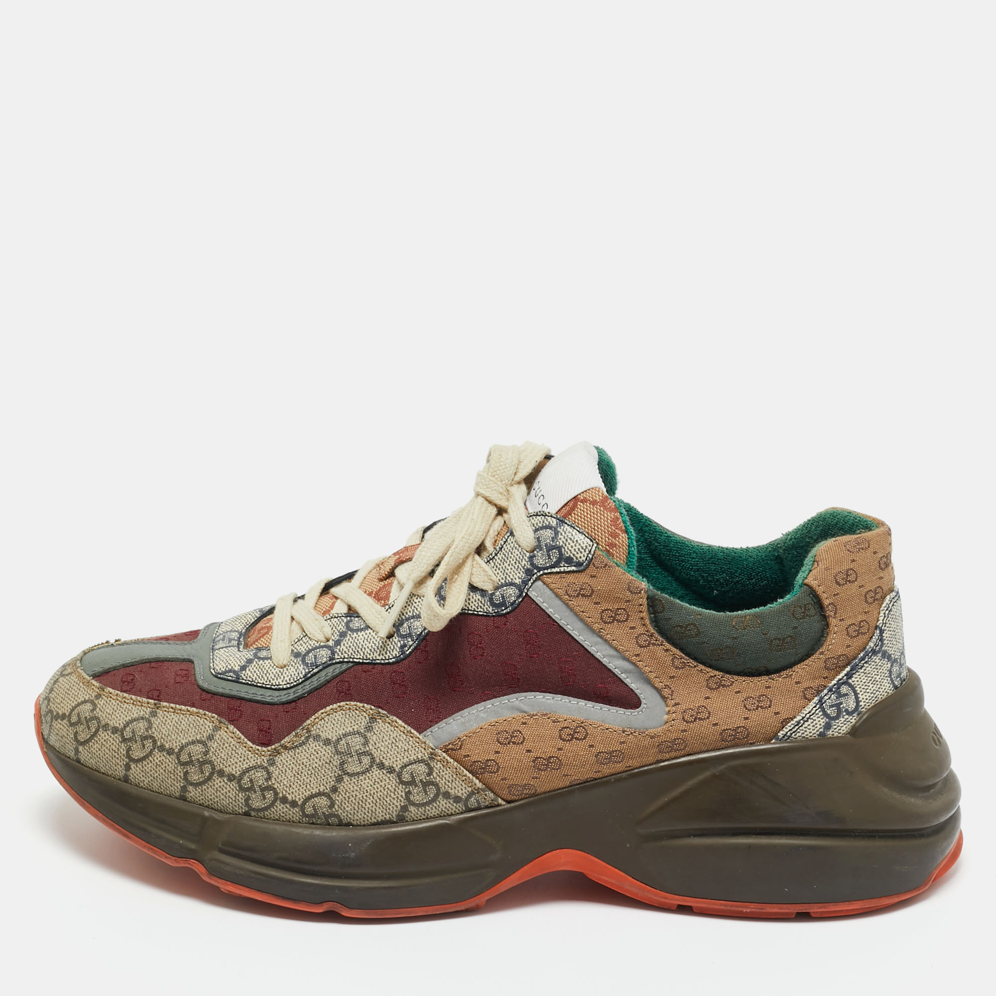 Gucci Multicolor GG Supreme Canvas and Leather Rhyton Sneakers Size 42