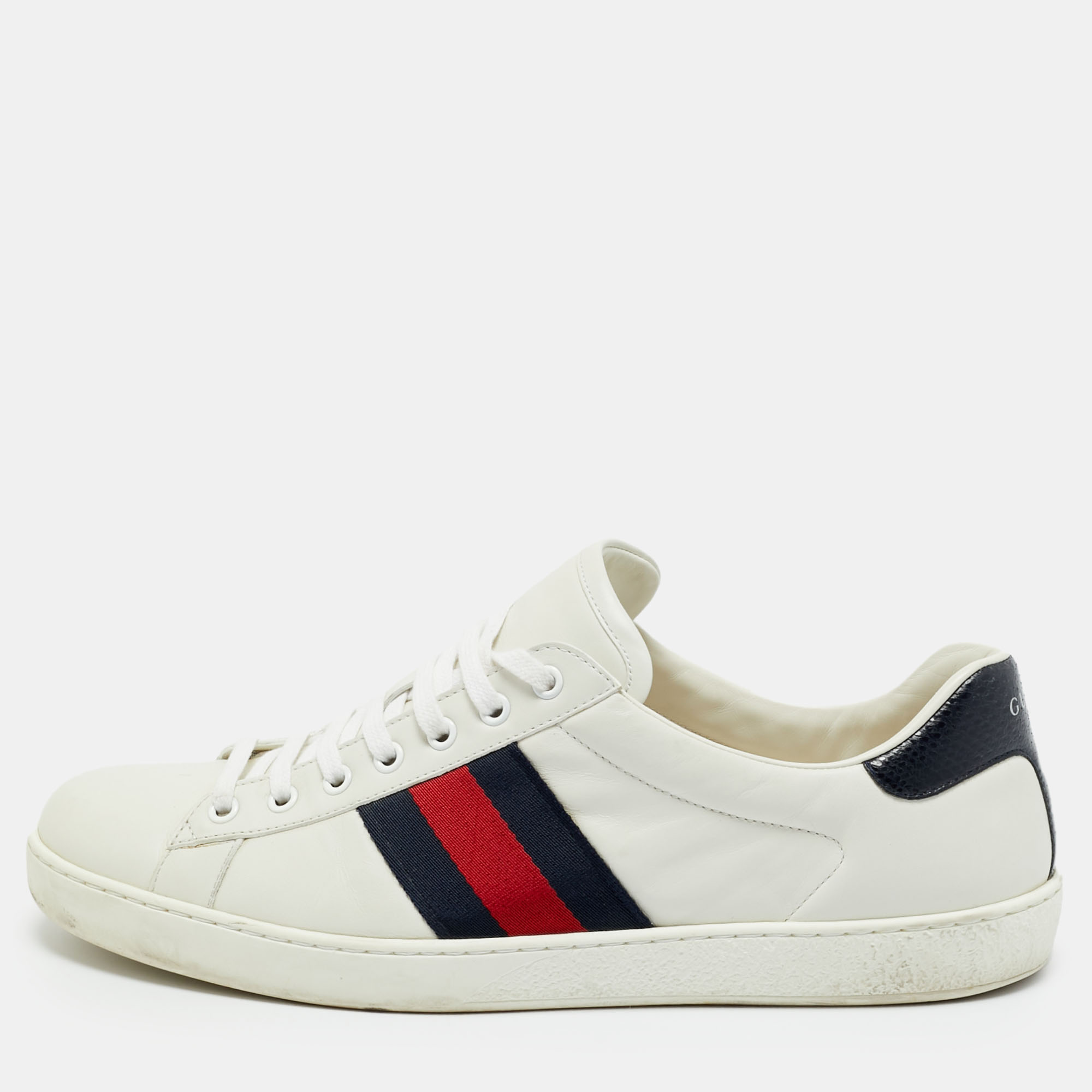 

Gucci White Python Embossed Leather Web Ace Lace Up Sneakers Size 45.5