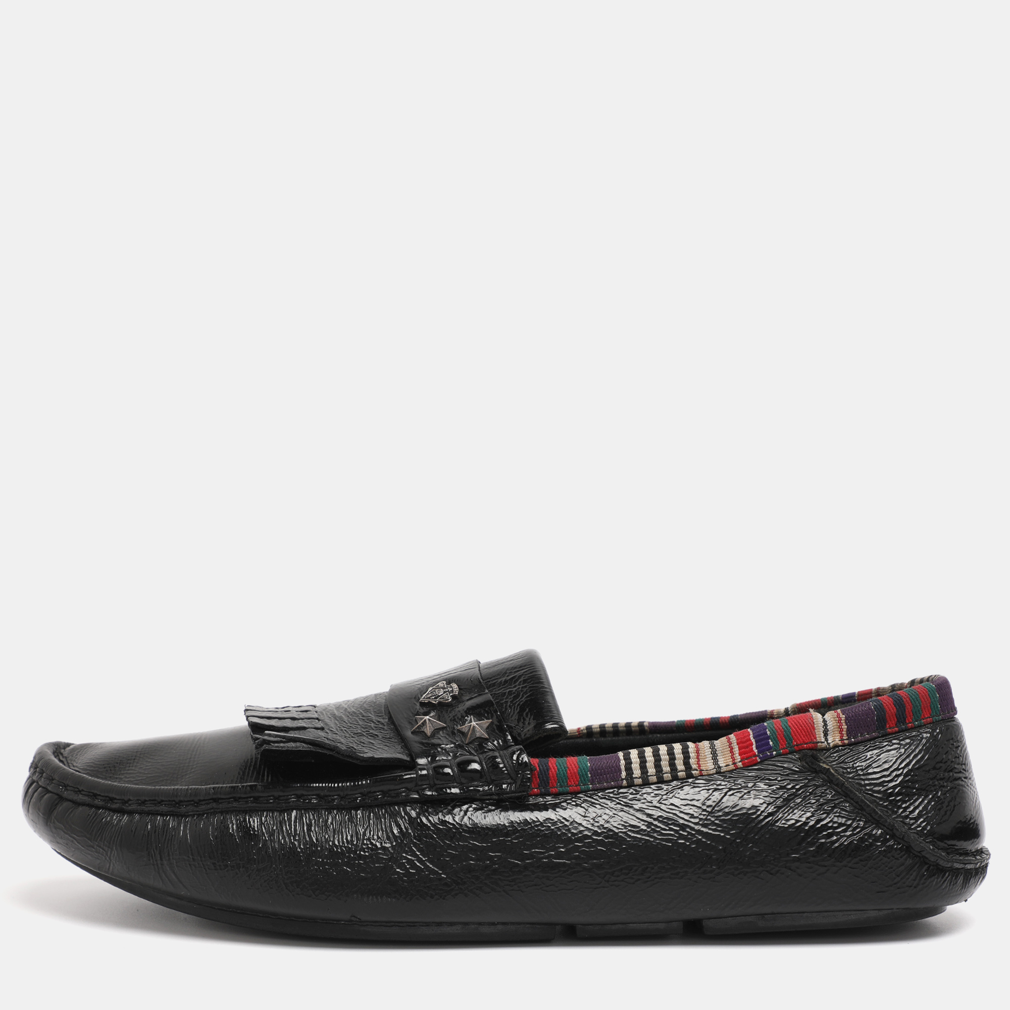 Gucci Black Patent Leather Hysteria Fringe Loafers Size 43.5