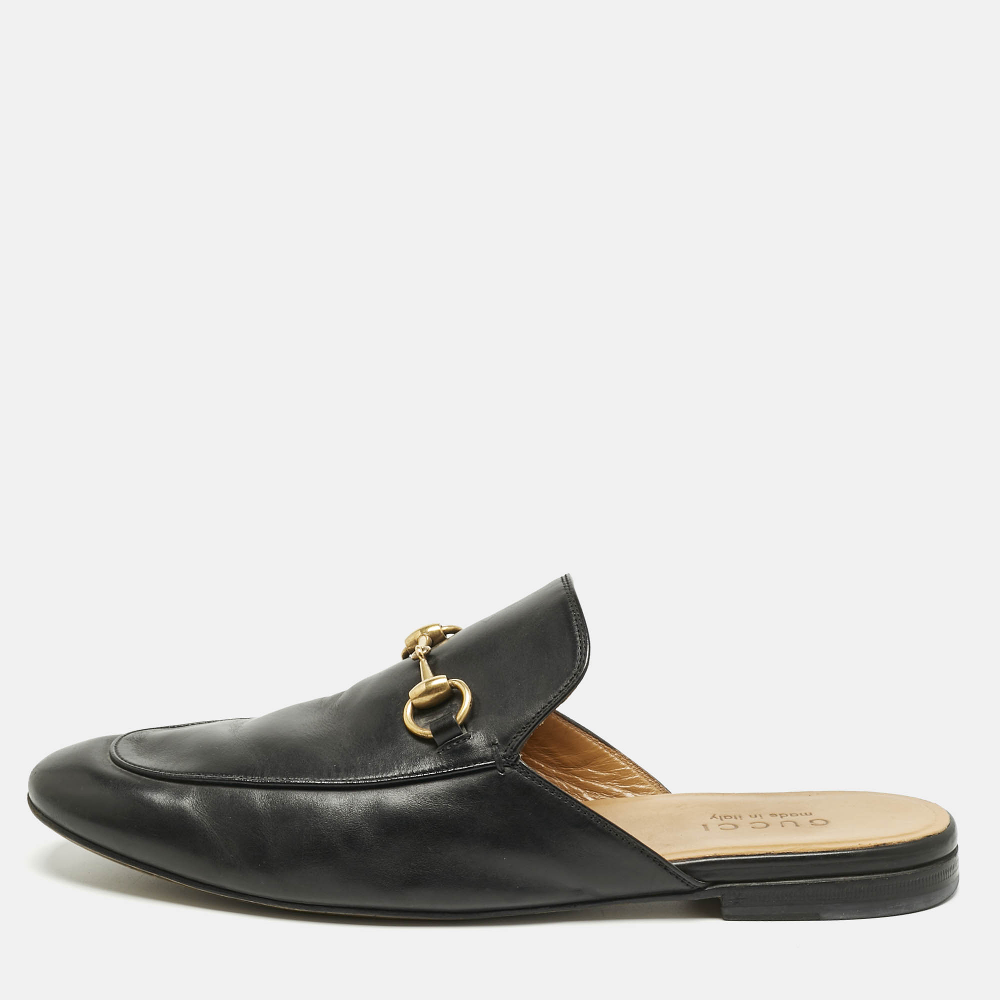Gucci Black Leather Princetown Flat Mules Size 43