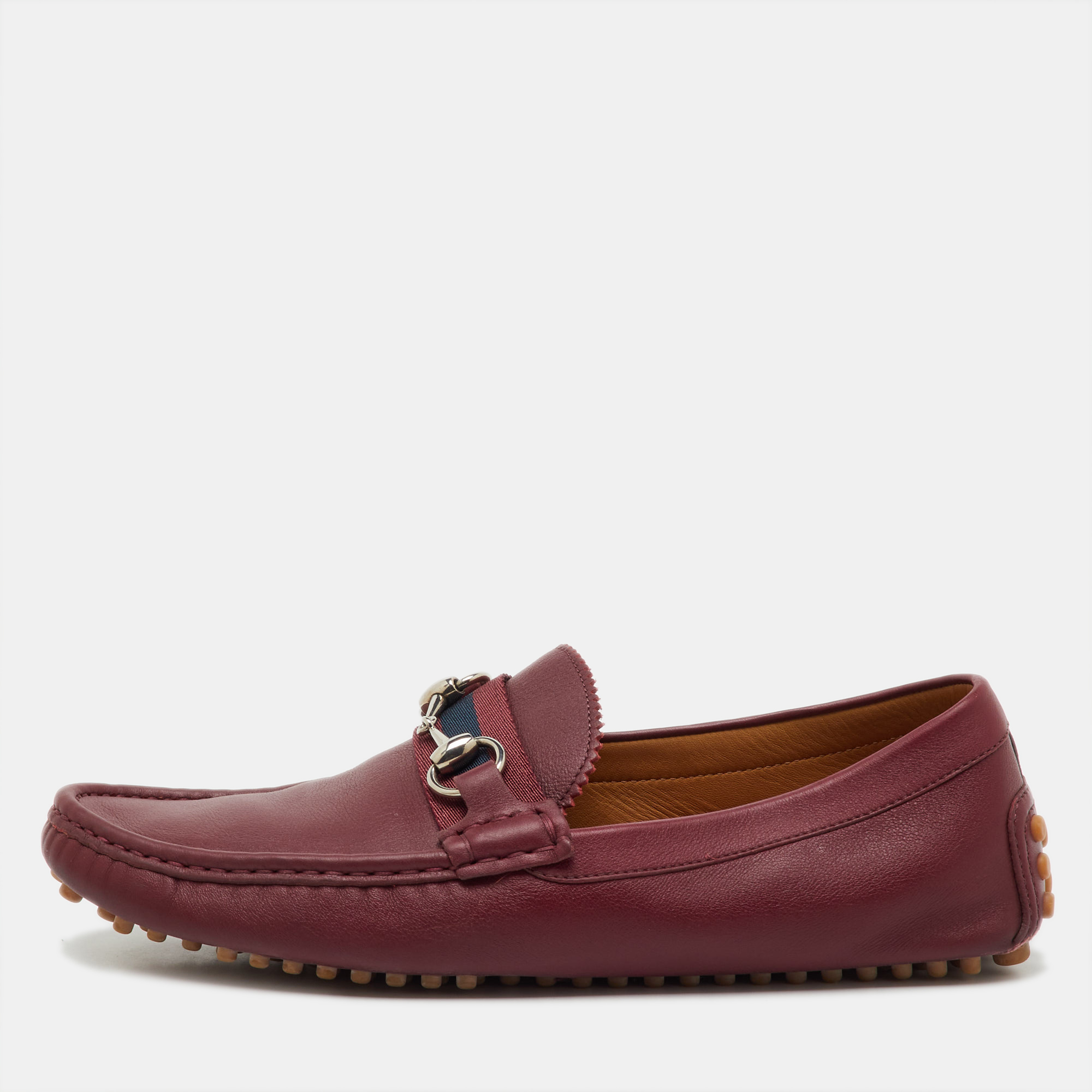

Gucci Burgundy Leather Web Horsebit Slip On Loafers Size 41