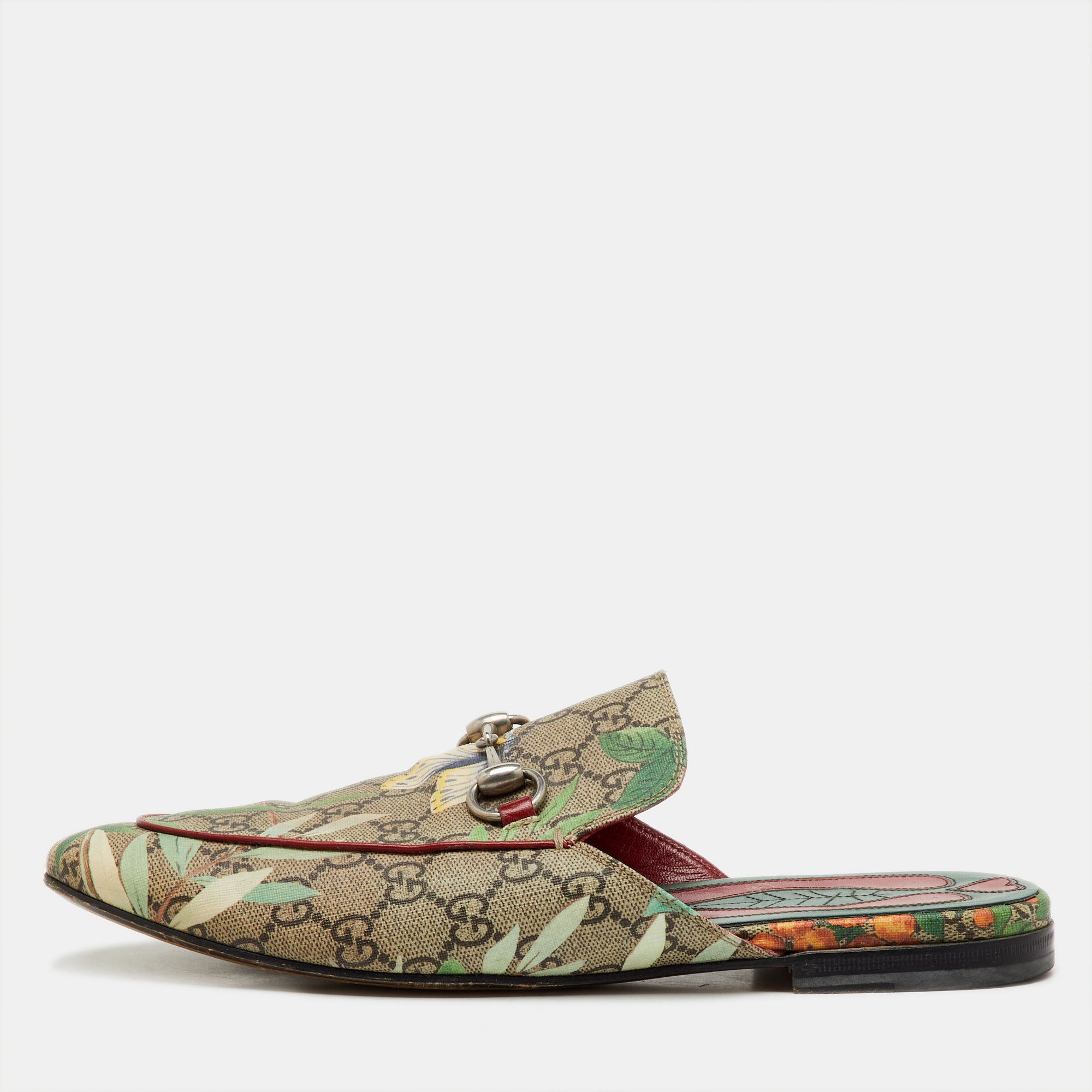 Gucci Multicolor GG Supreme Canvas Tian Princetown Flat Mules Size 41