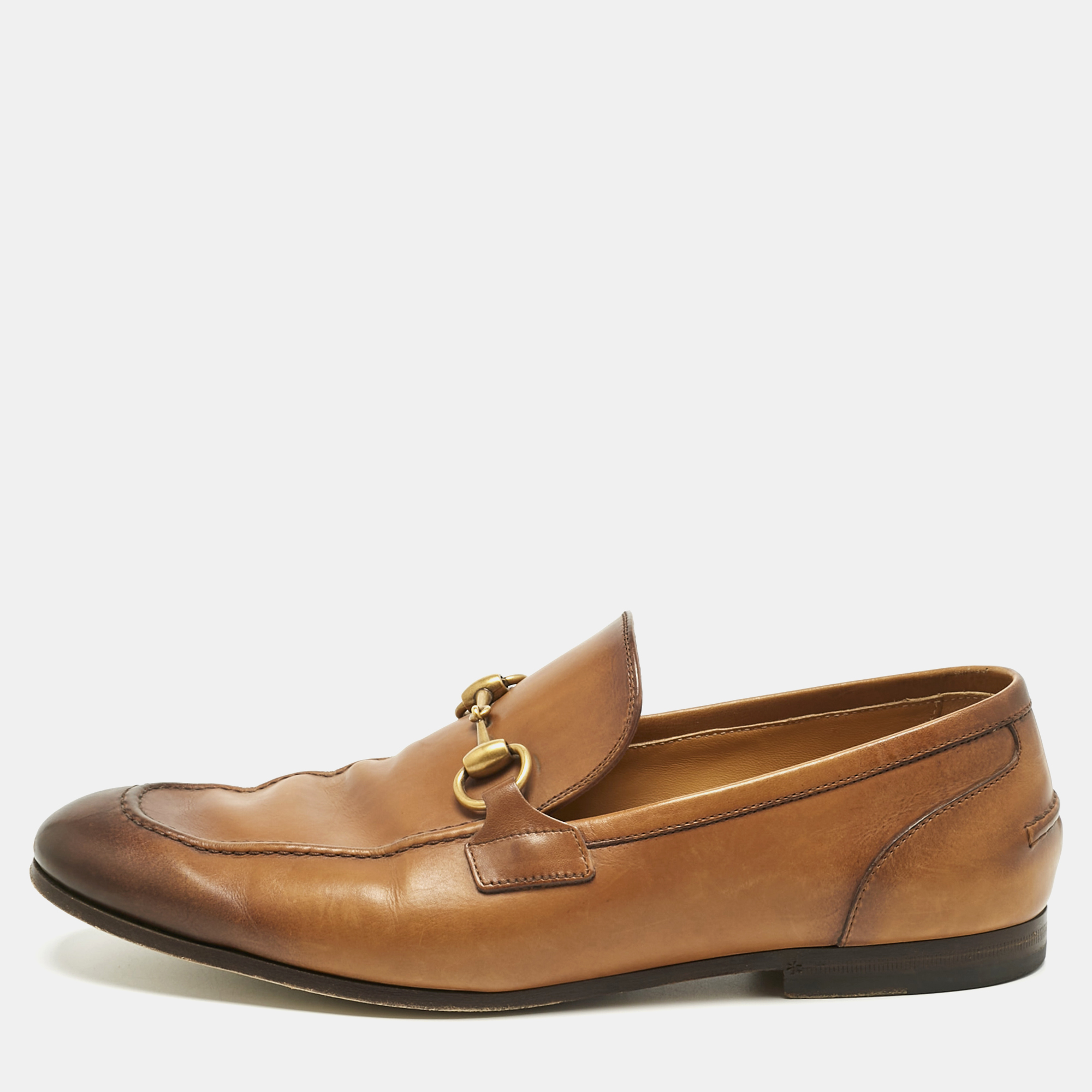Gucci Brown Leather Jordaan Horsebit Loafers Size 41.5