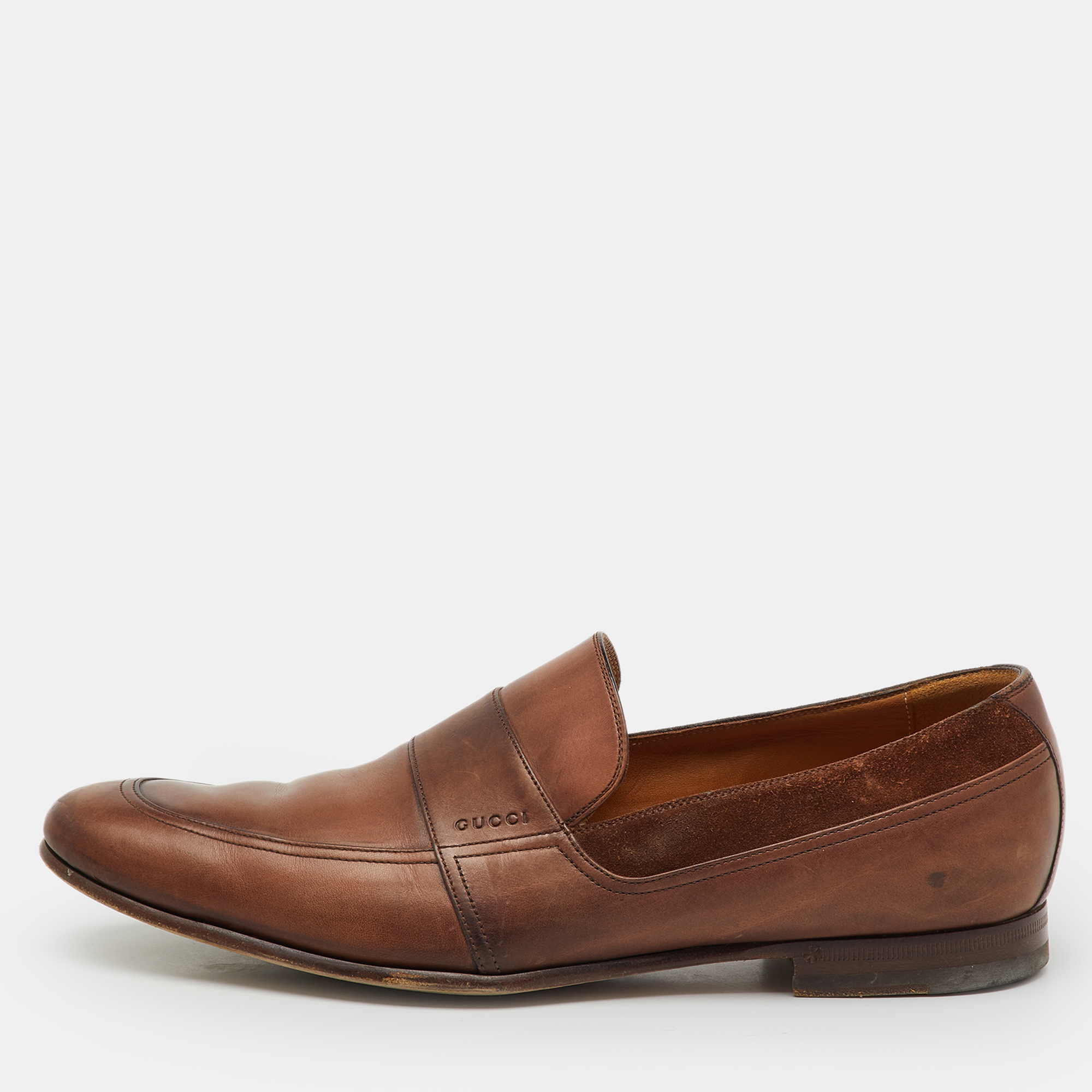 

Gucci Brown Leather and Suede Slip On Penny Loafers Size 41