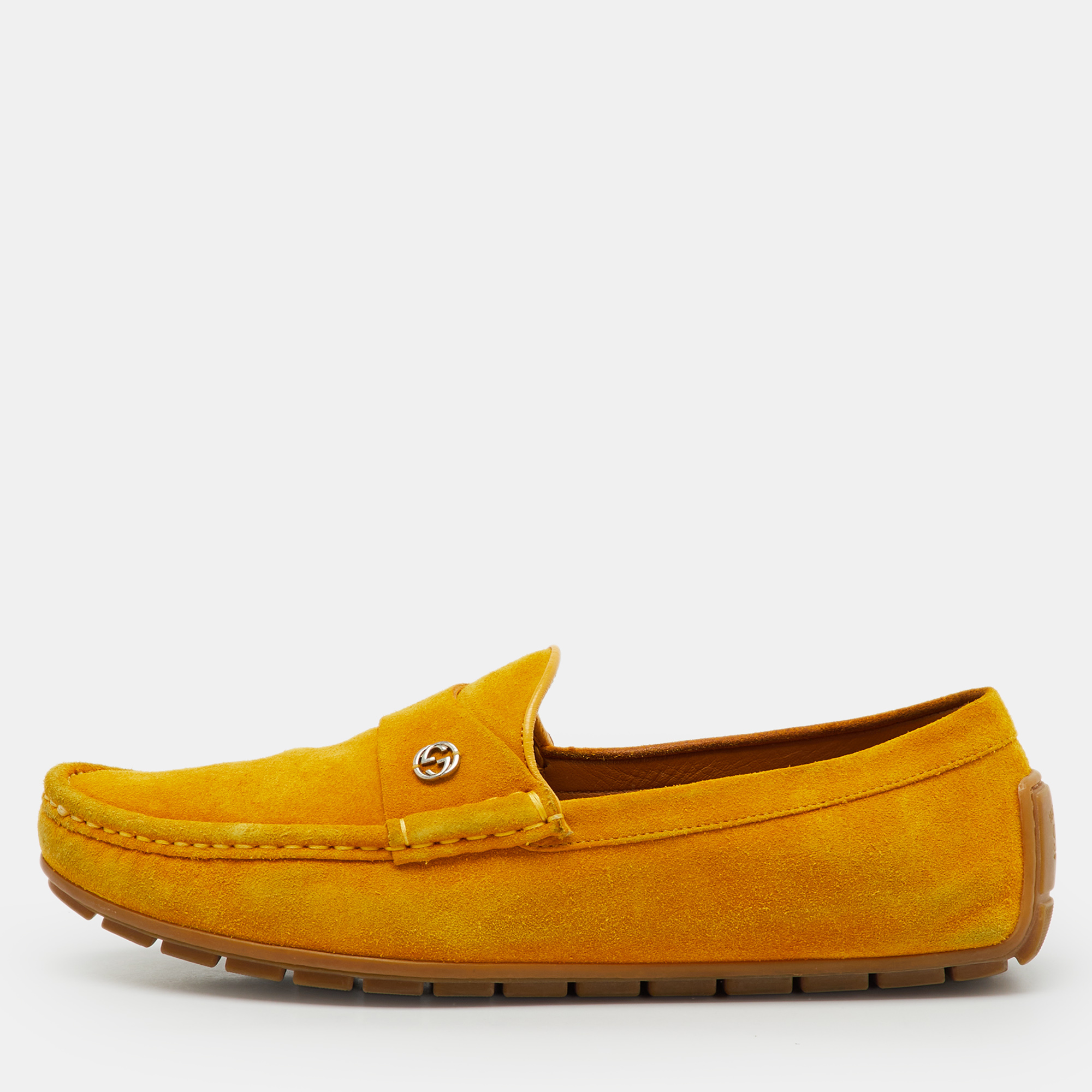 

Gucci Yellow Suede Interlocking G Slip On Driving Loafers Size 41.5