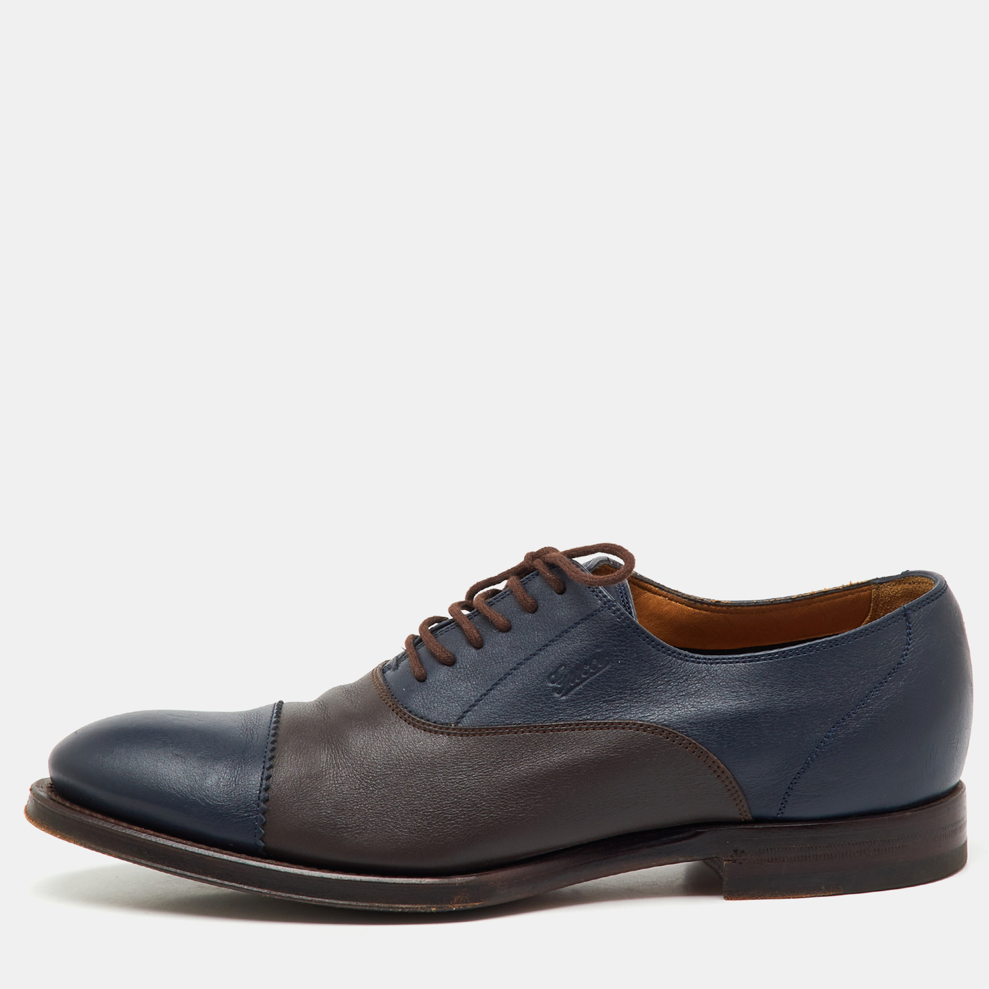 

Gucci Navy Blue/Dark Brown Leather Lace Up Oxfords Size 41