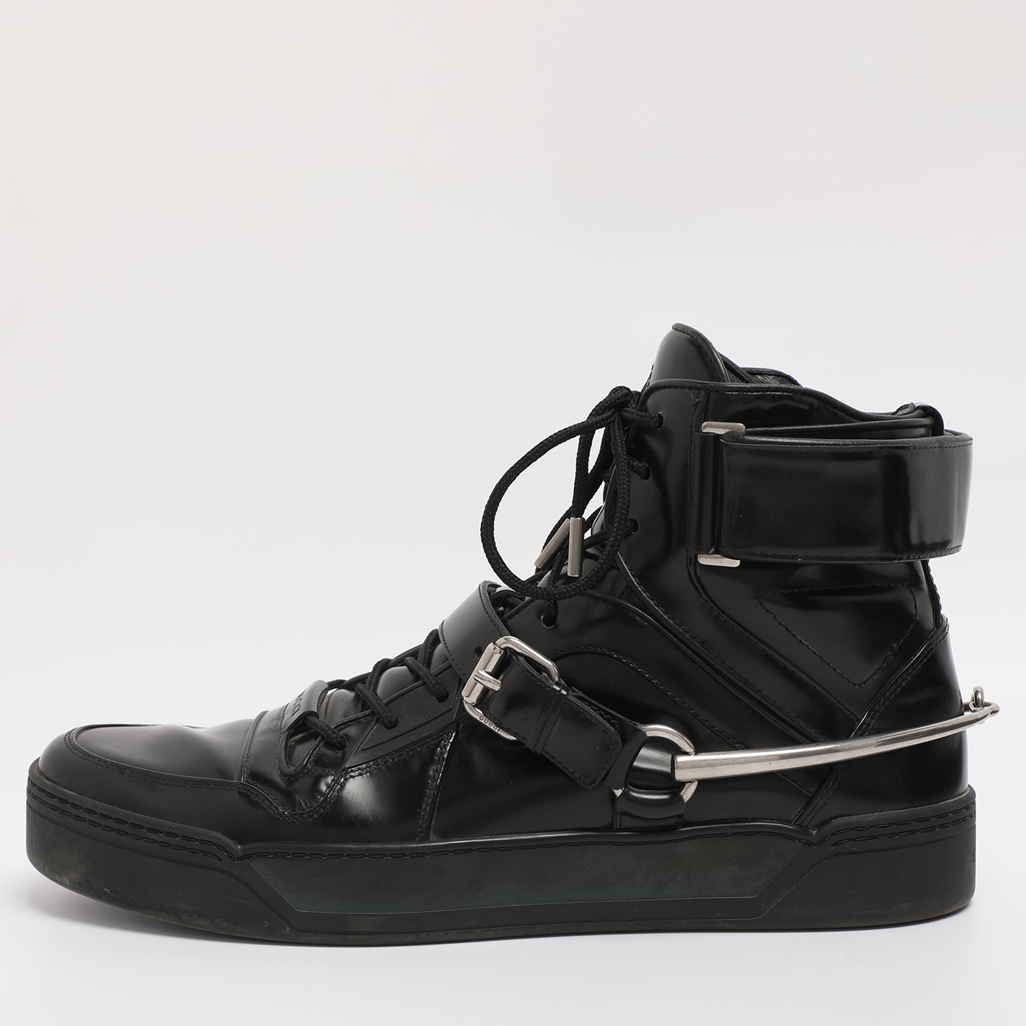 Gucci Black Leather Magnum High Top Sneakers Size 44.5