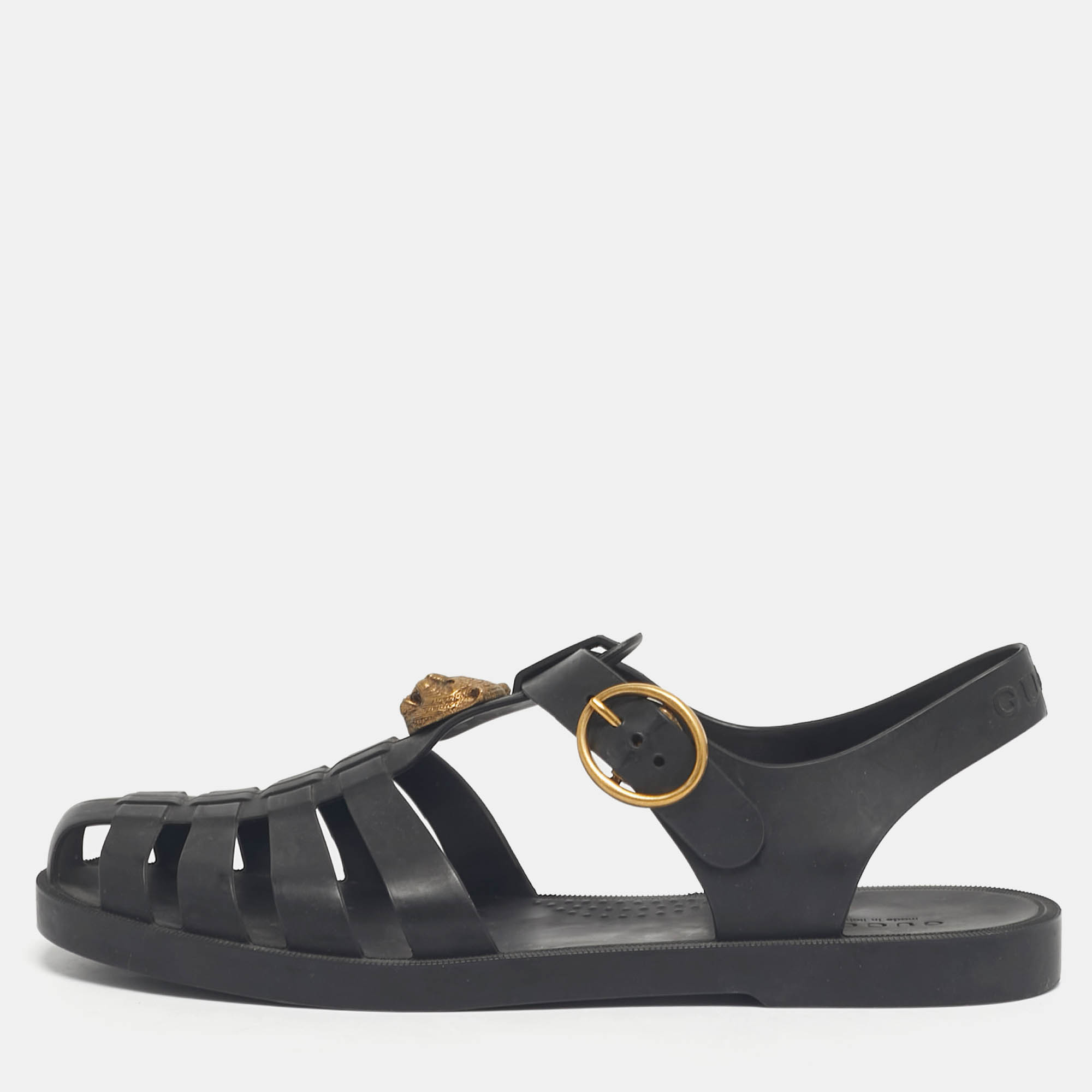 

Gucci Black Rubber Tiger Head Flat Sandals Size 39