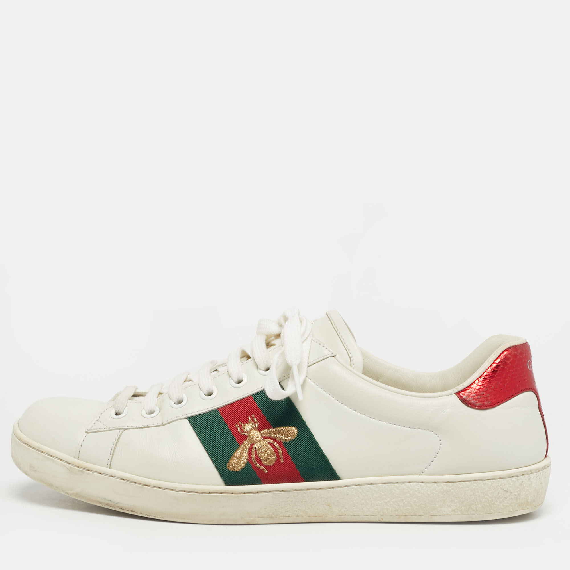 

Gucci White Leather and Python Embossed Leather Ace Low Top Sneakers Size 41