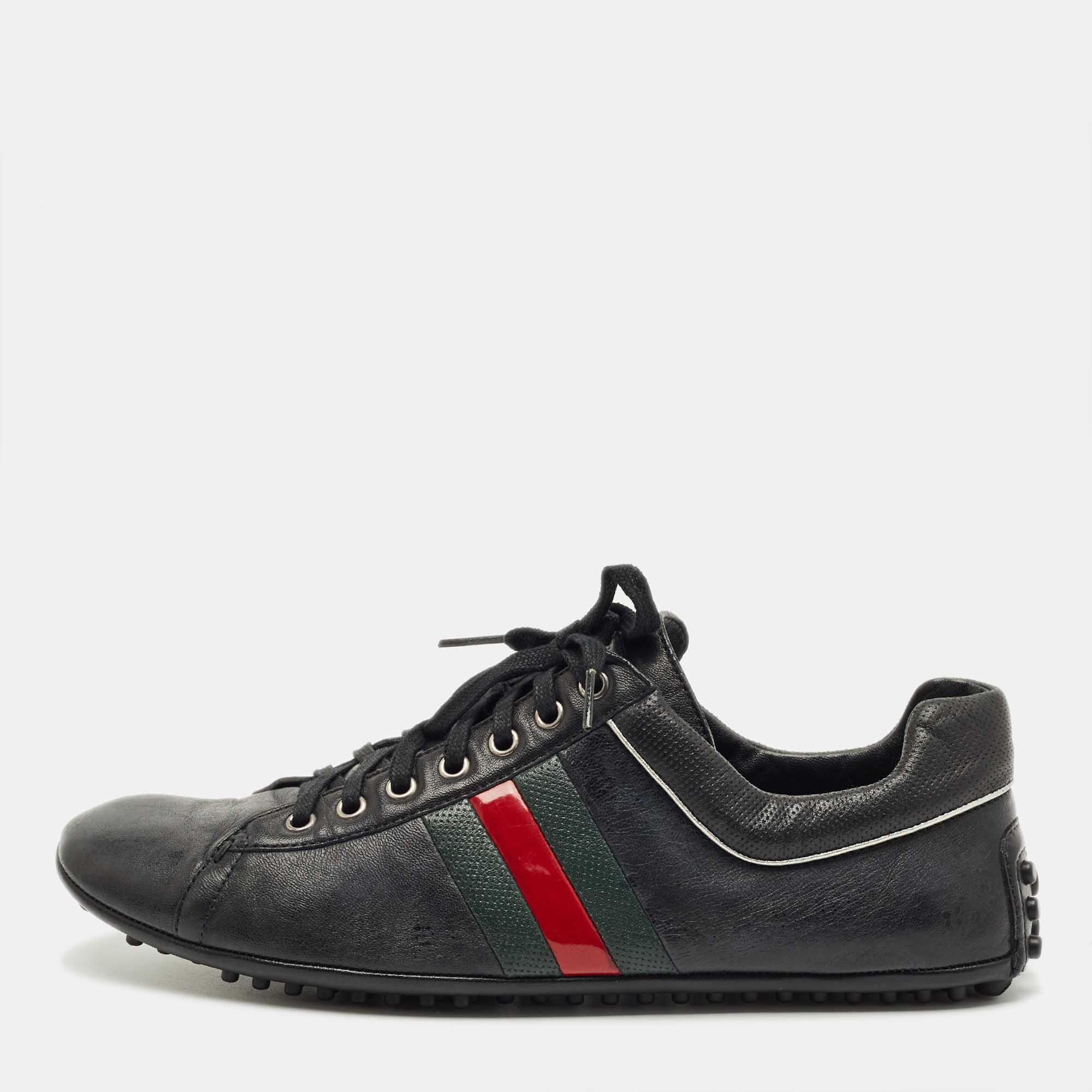 

Gucci Black Leather and Web Low Top Sneakers Size 45
