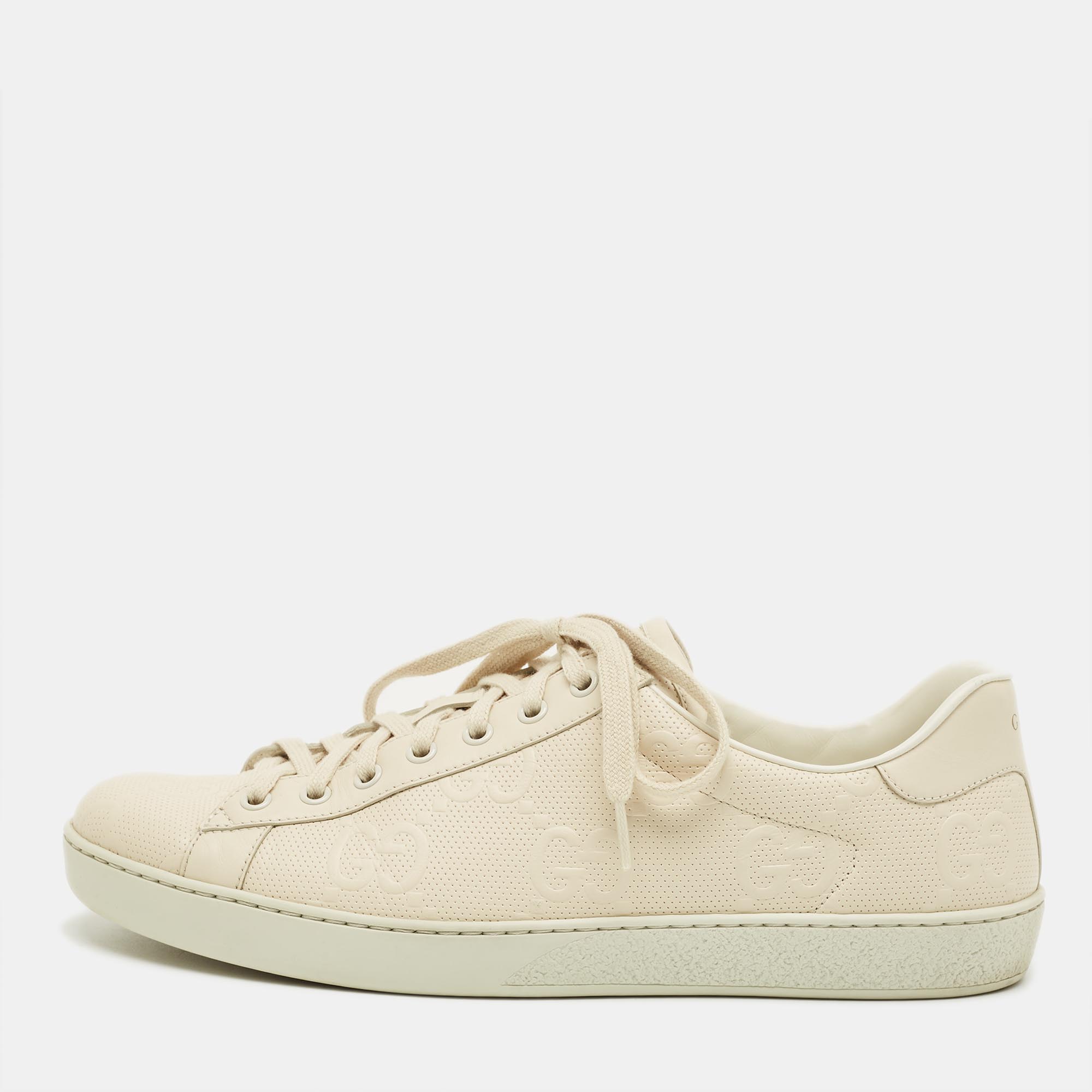 

Gucci Cream Perforated Leather Lace Up Sneakers Size 45.5