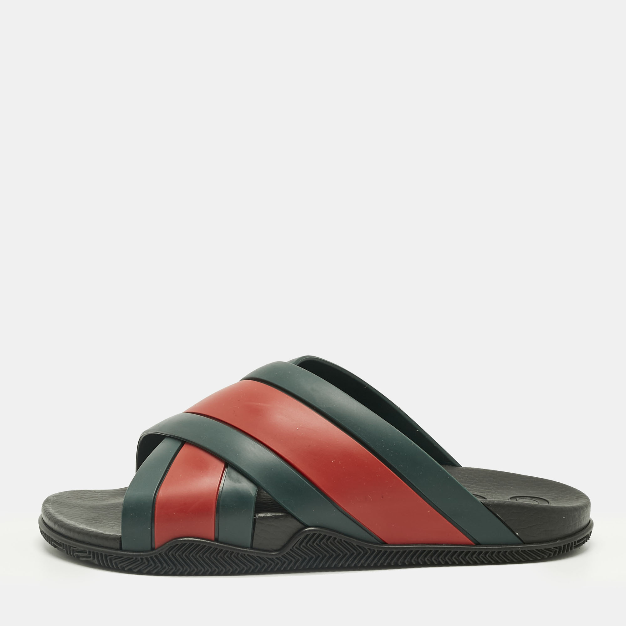 GUCCI Pre-owned Red/green Web Rubber Slide Sandals Size 44