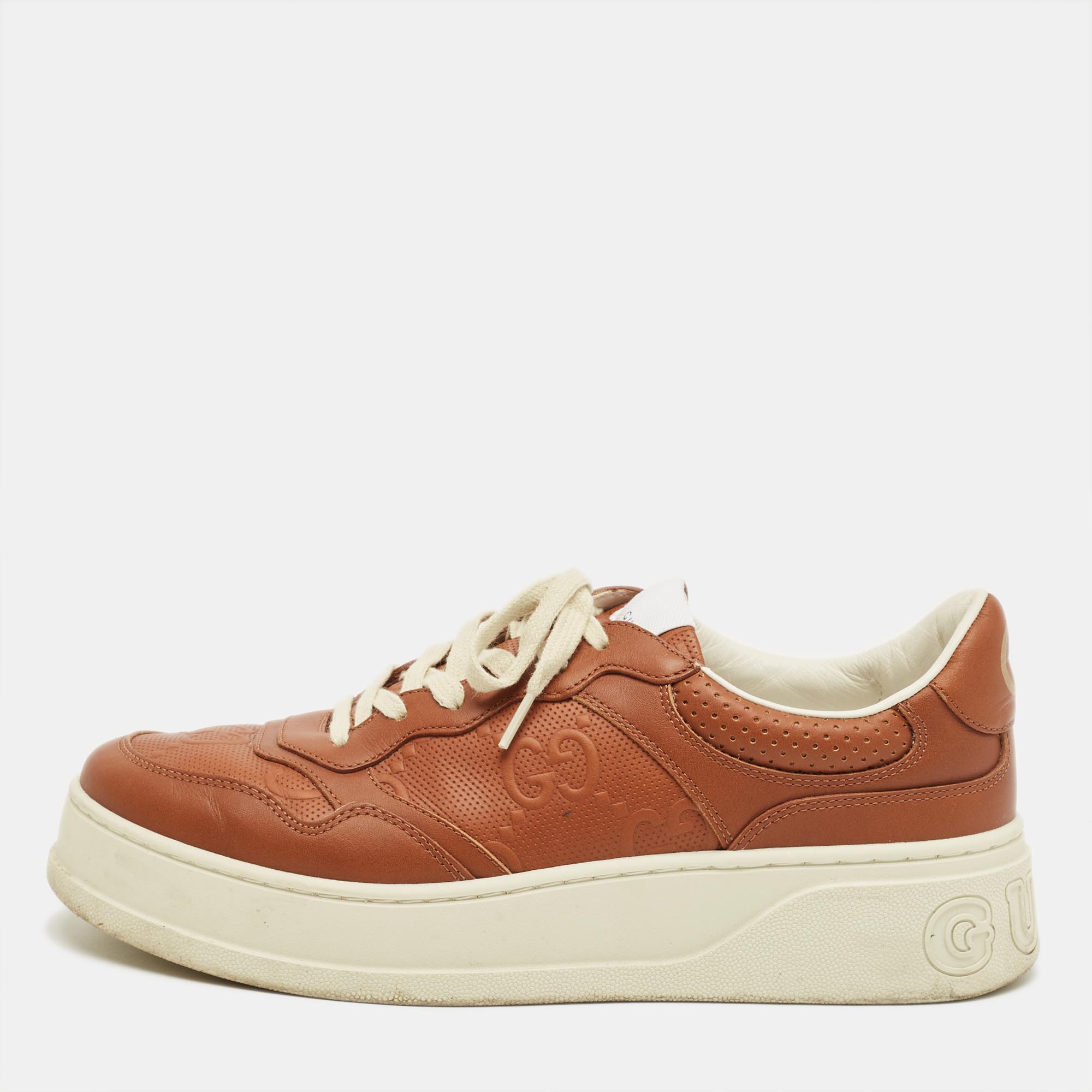 

Gucci Brown Jumbo GG Leather Chunky B Sneakers Size 43.5