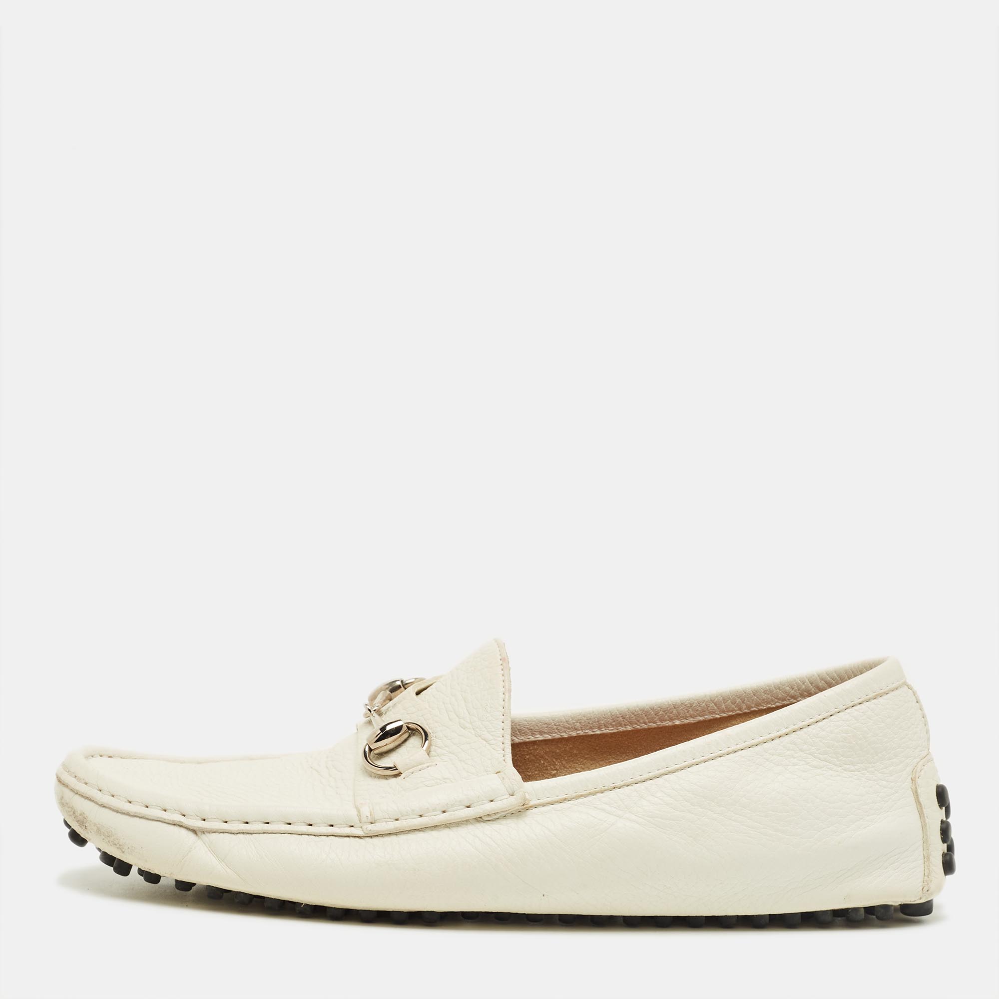 

Gucci White Leather Horsebit Slip On Loafers Size 42
