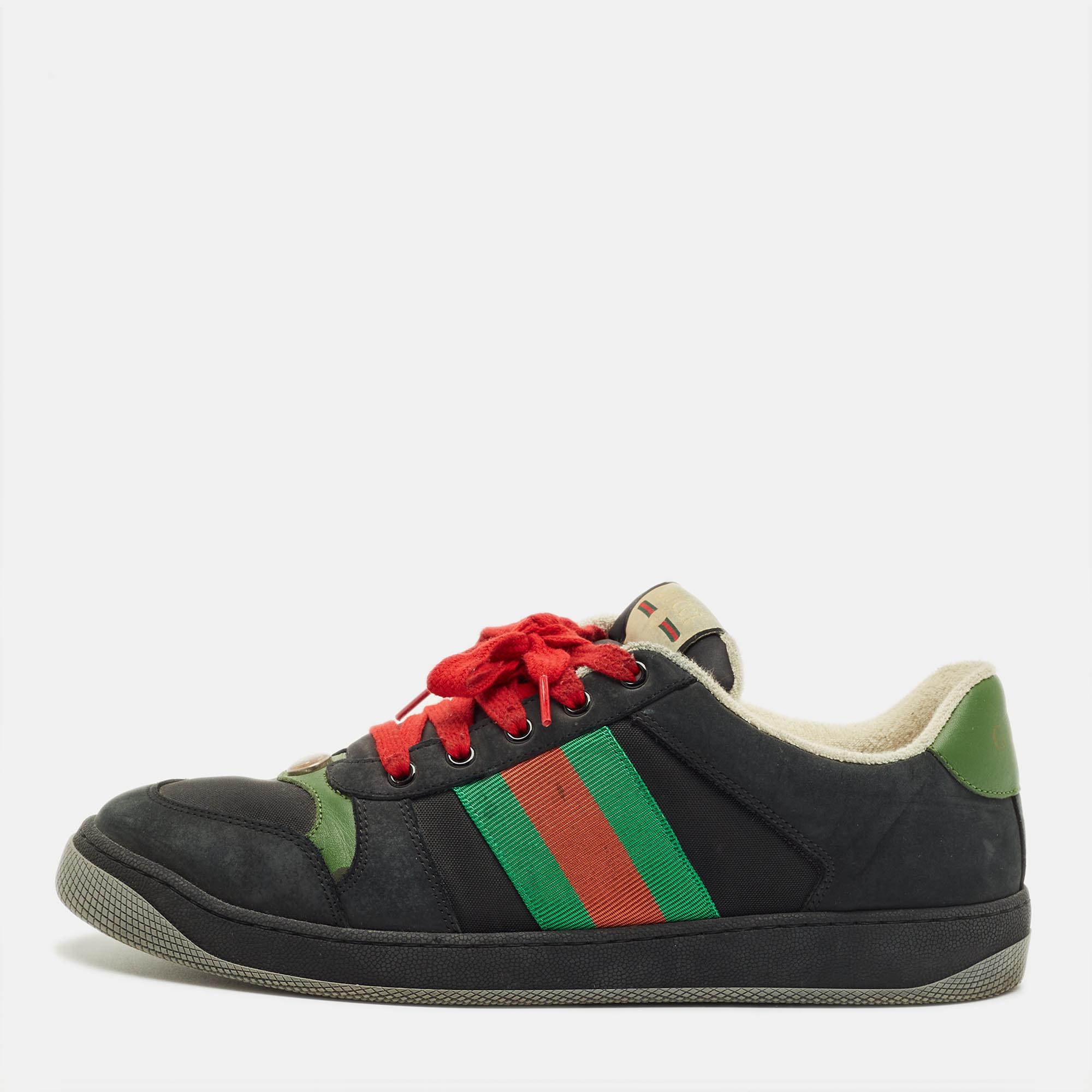 

Gucci Black Canvas and Nubuck Leather Screener Lace Up Sneakers Size 44