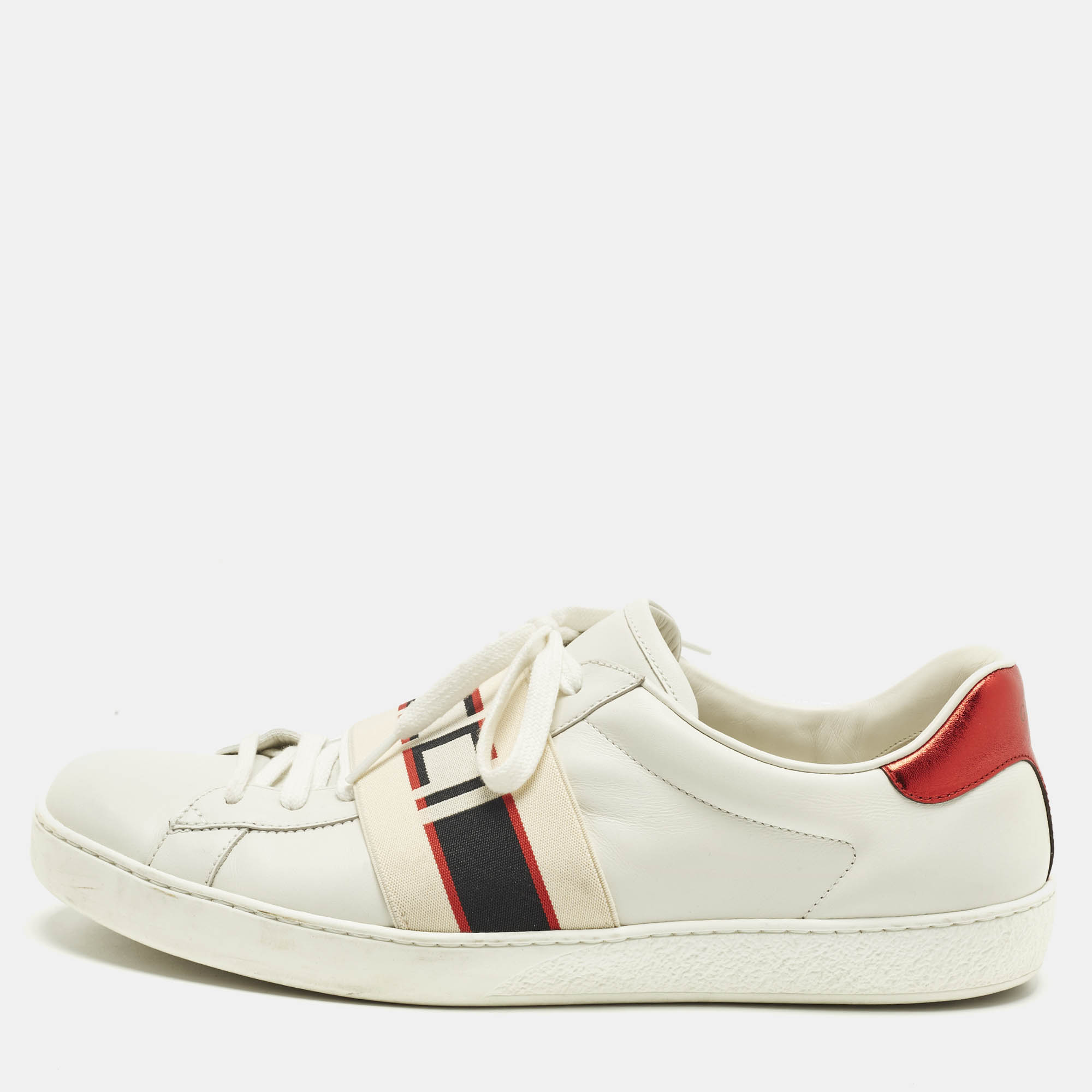 

Gucci White Leather New Ace Logo Strap Sneaker Size 44, Cream