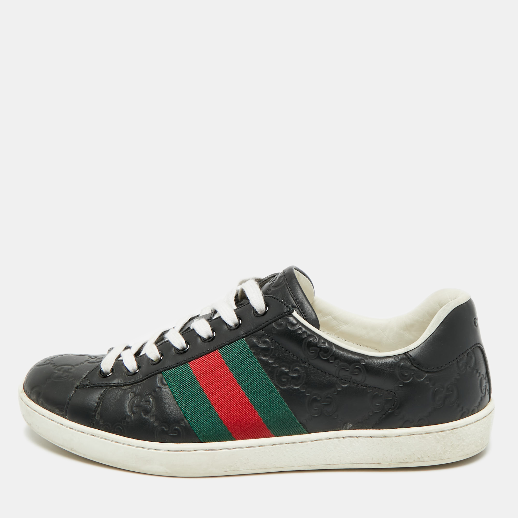 

Gucci Ace Web Size 41 Black Guccissima Leather Low Top Sneakers
