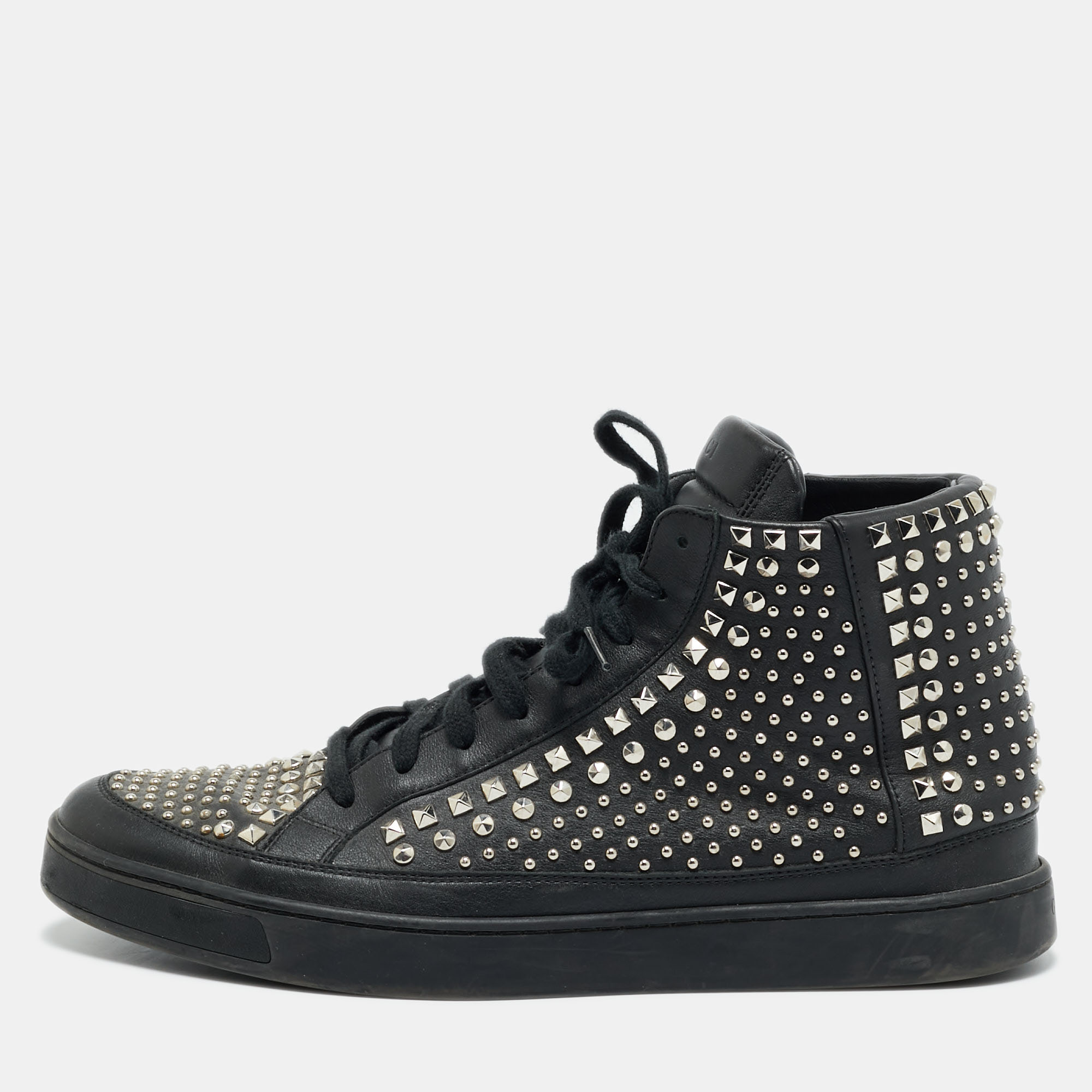 

Gucci Studded Size 43.5 Black Leather High Top Sneakers