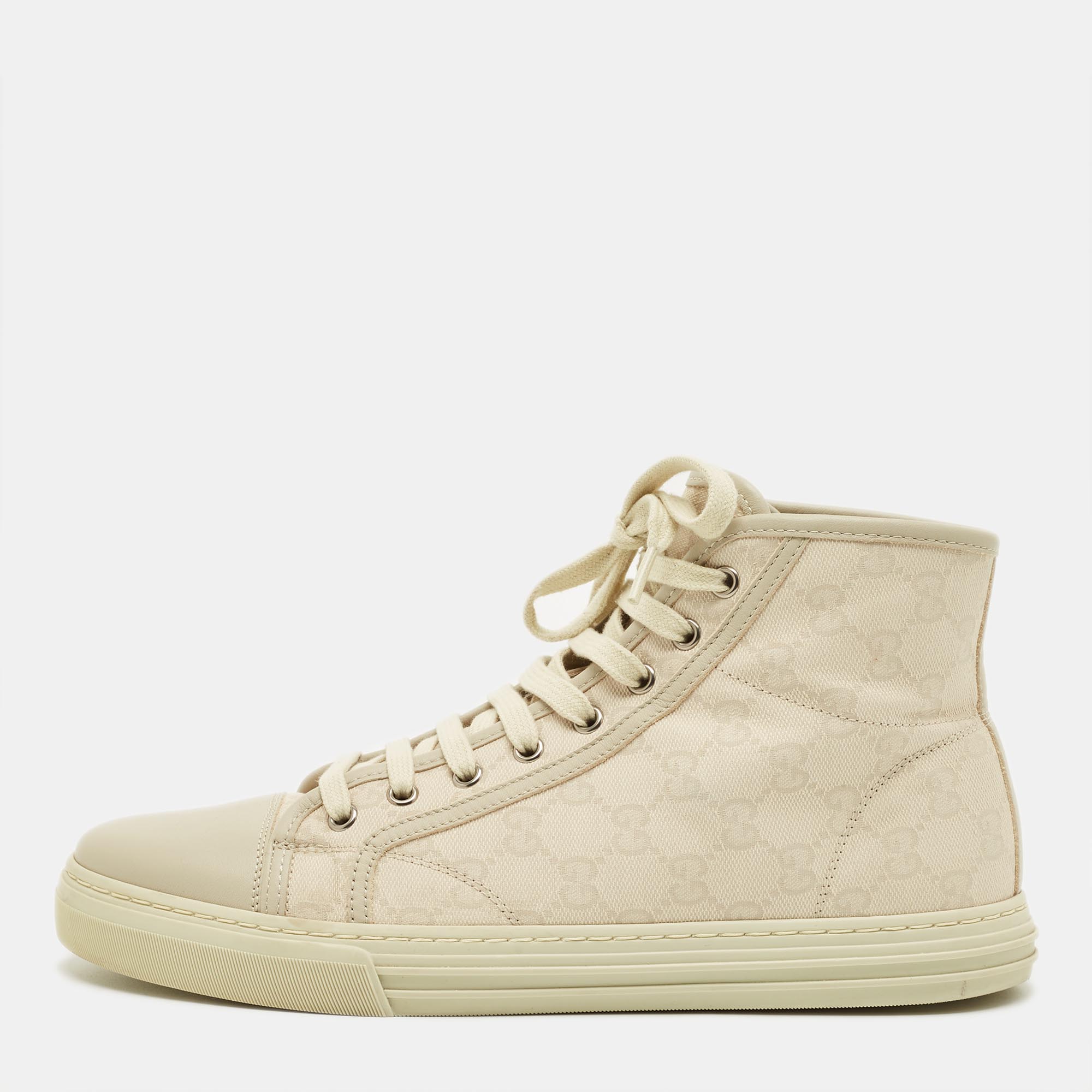 

Gucci Size 42.5 Beige GG Canvas and Leather High Top Sneakers