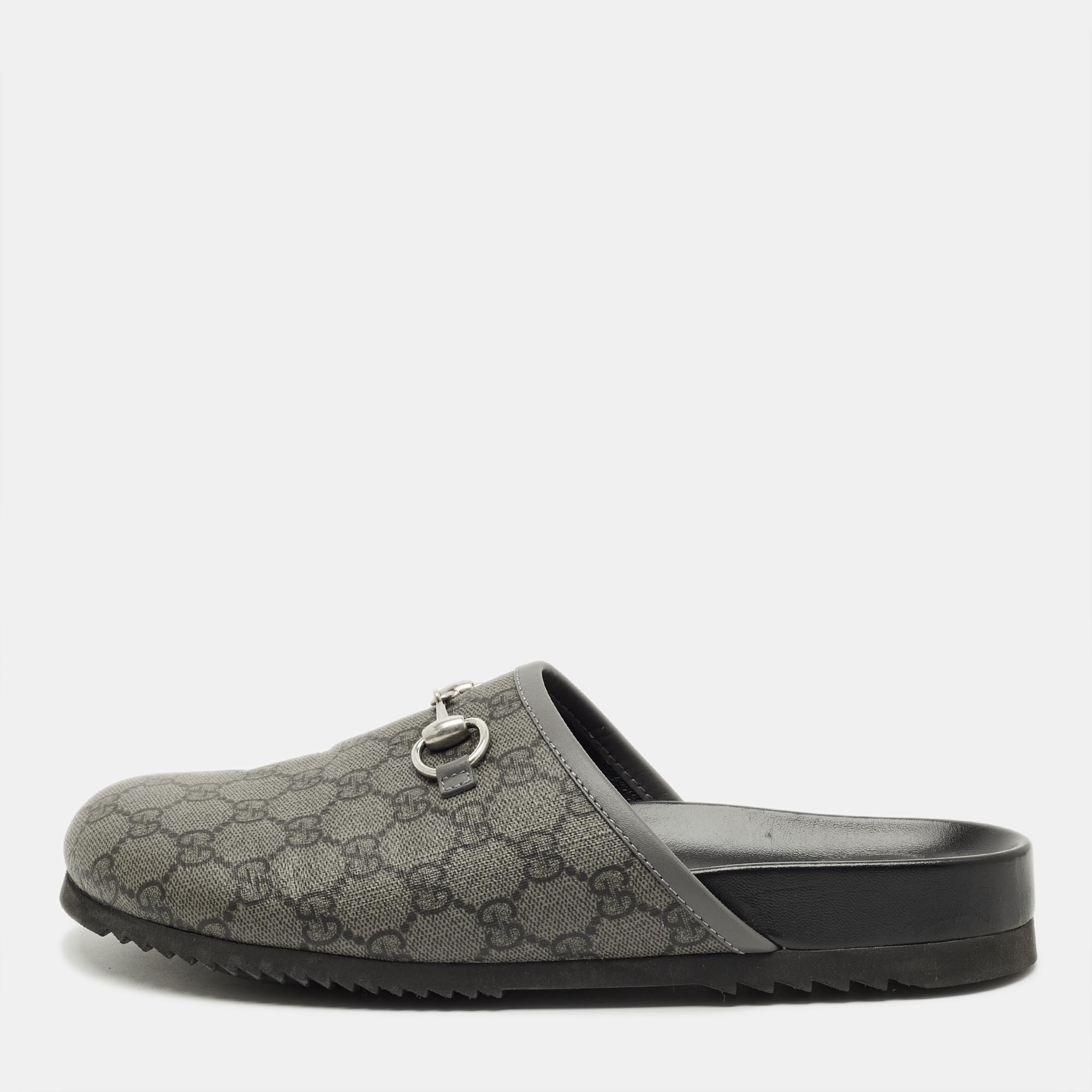 

Gucci Horsebit Size 42 Grey GG Supreme Canvas Horsebit Flat Mules