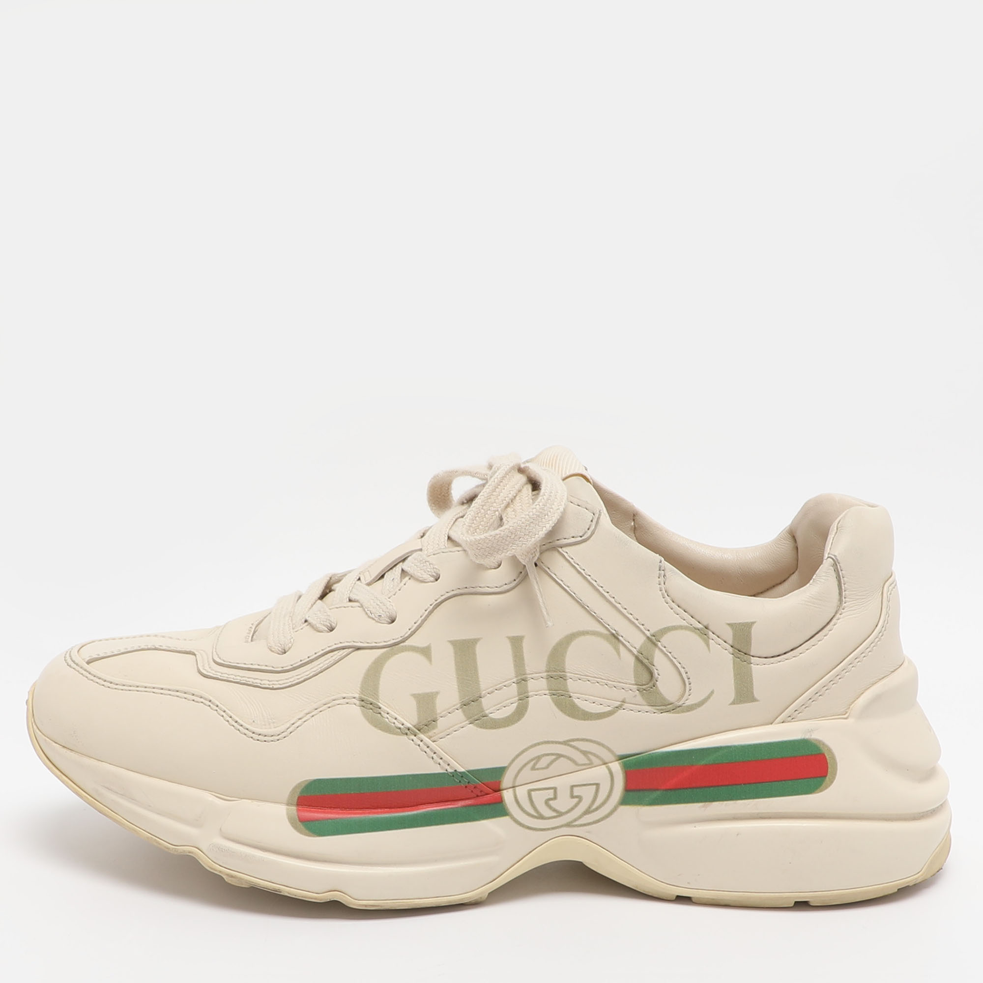 

Gucci Rhyton Size 41 Beige Leather Gucci Logo Print Low Top Sneakers