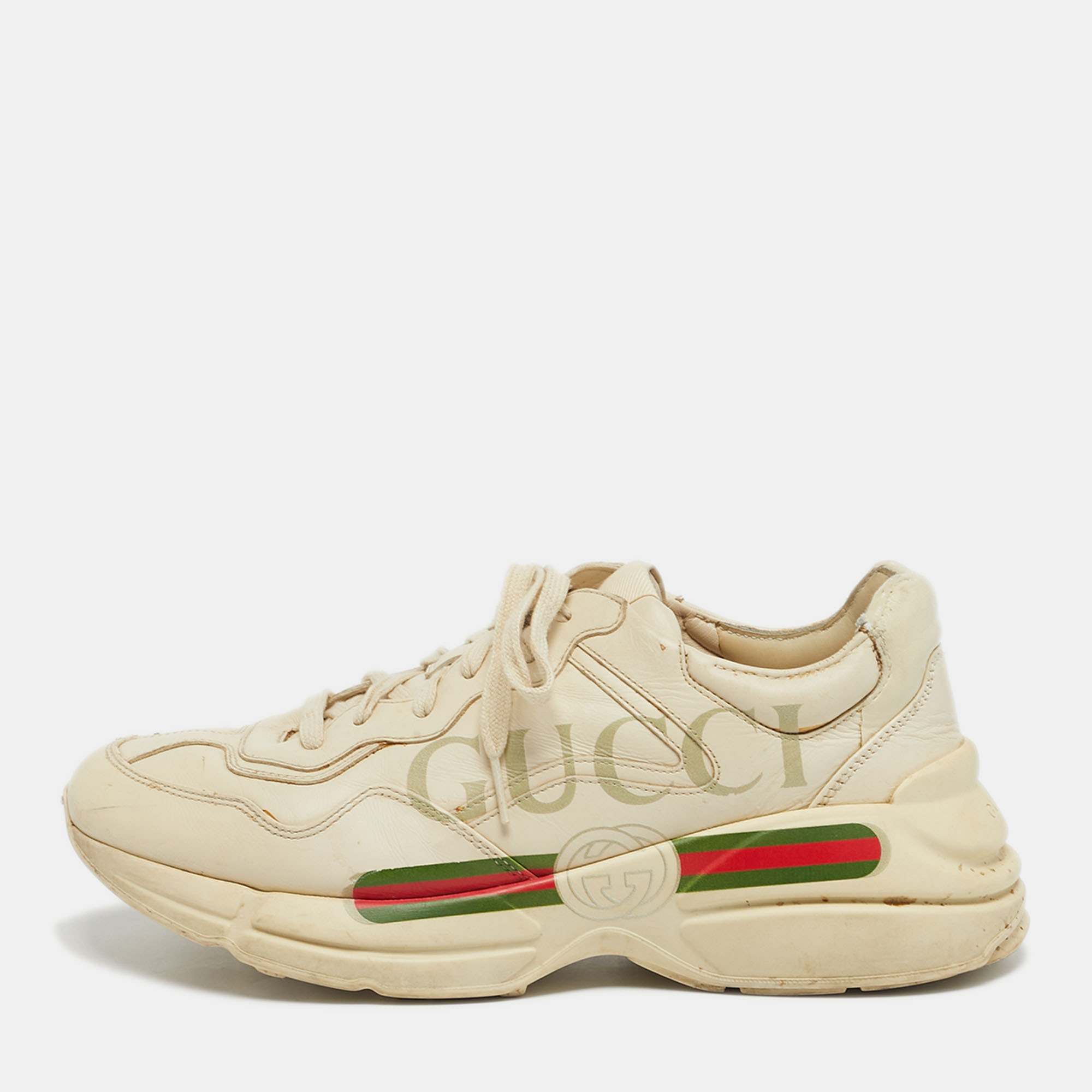 

Gucci Rhyton Size 42 Cream Leather Lace Up Sneakers