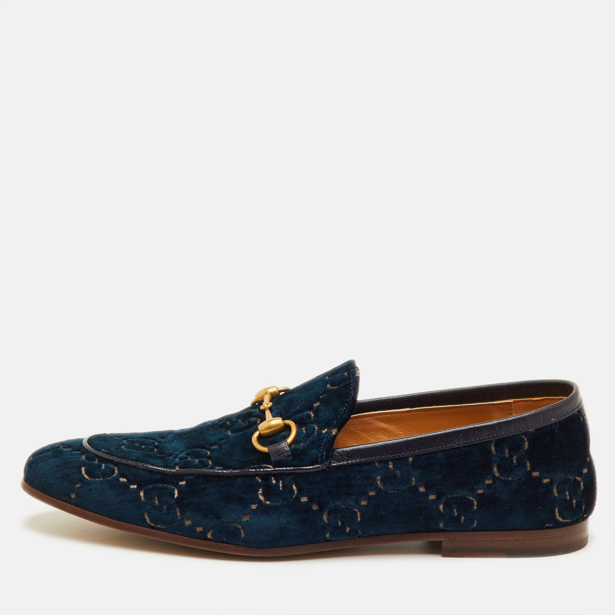 

Gucci Horsebit Size 42 Navy Blue GG Velvet and Leather Slip On Loafers