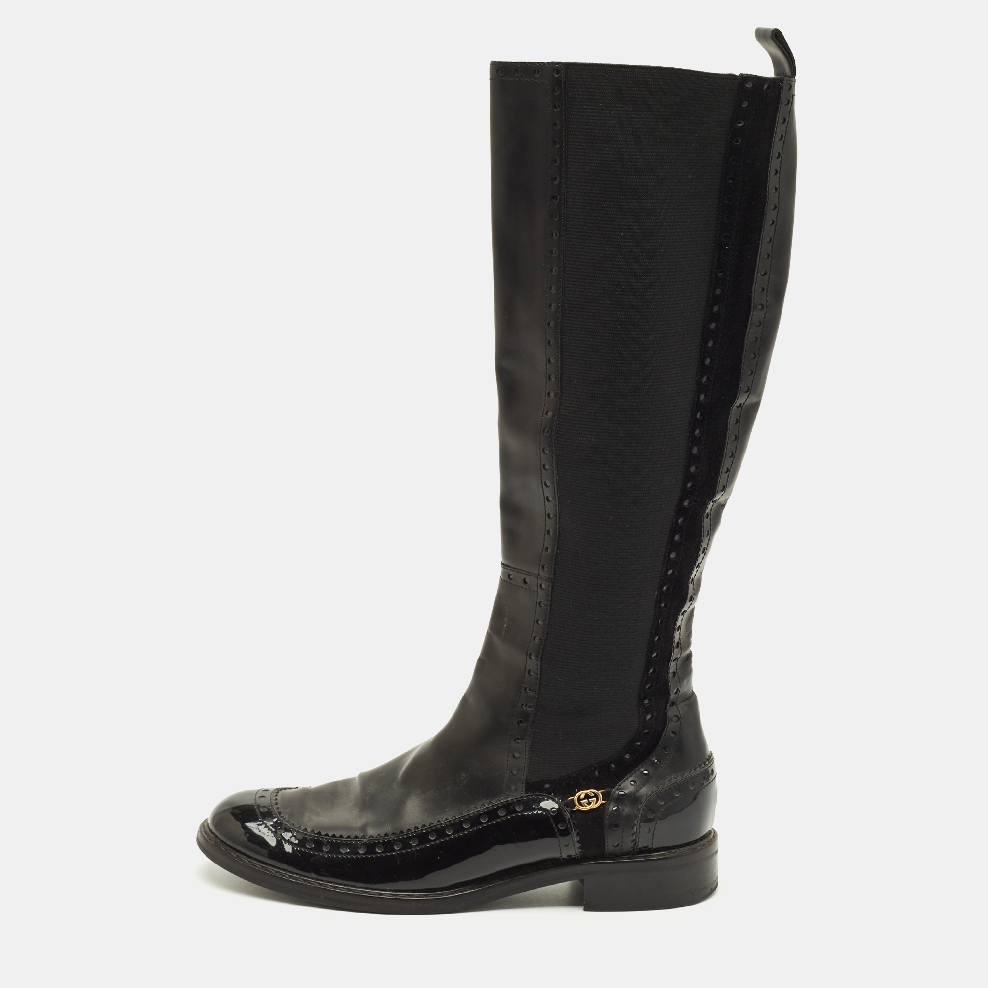 

Gucci Size  Black Elastic and Leather Knee Length Boots